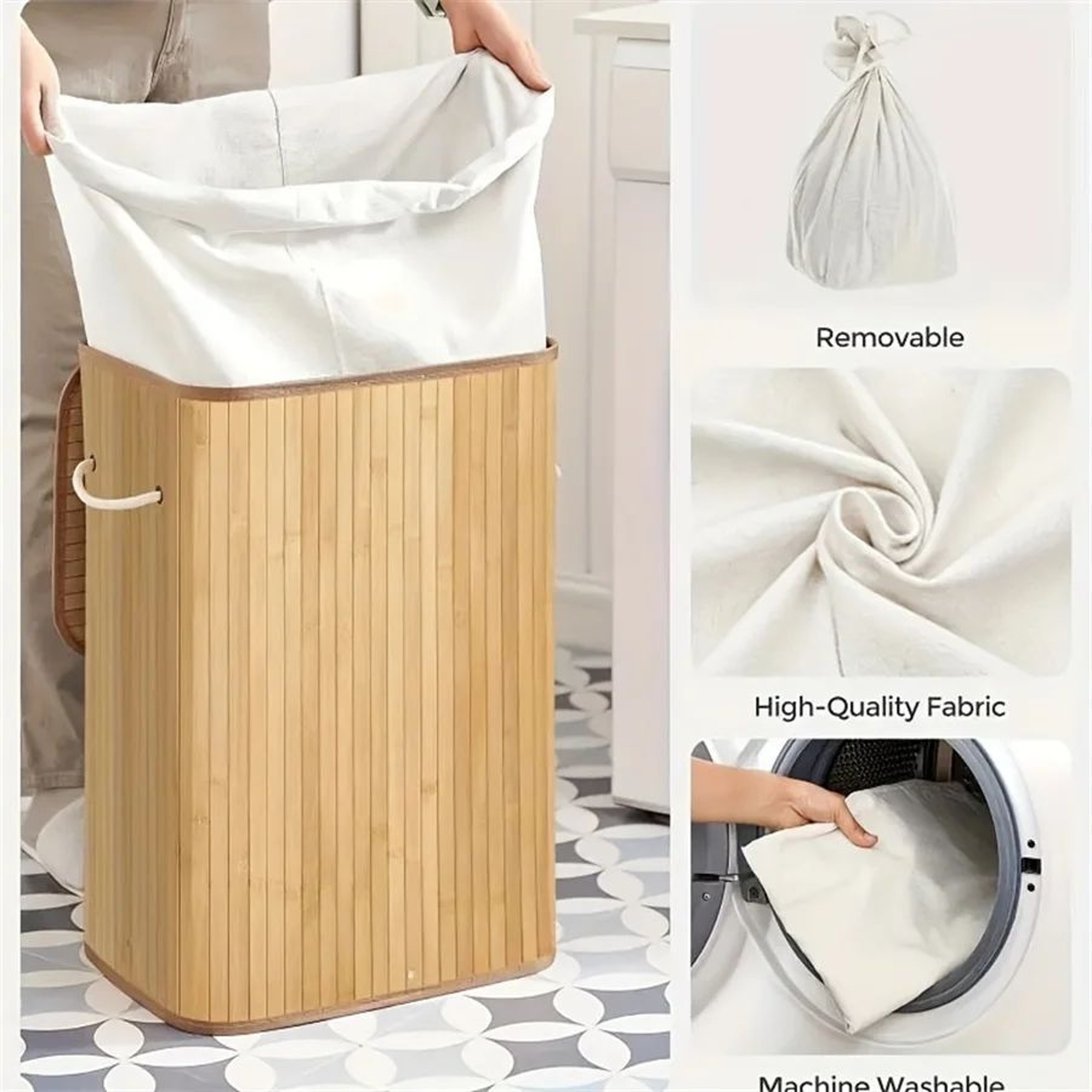 Foldable Bamboo Laundry  Storage Basket  Large Capacity Organizer For Bedroom  Bathroom 3