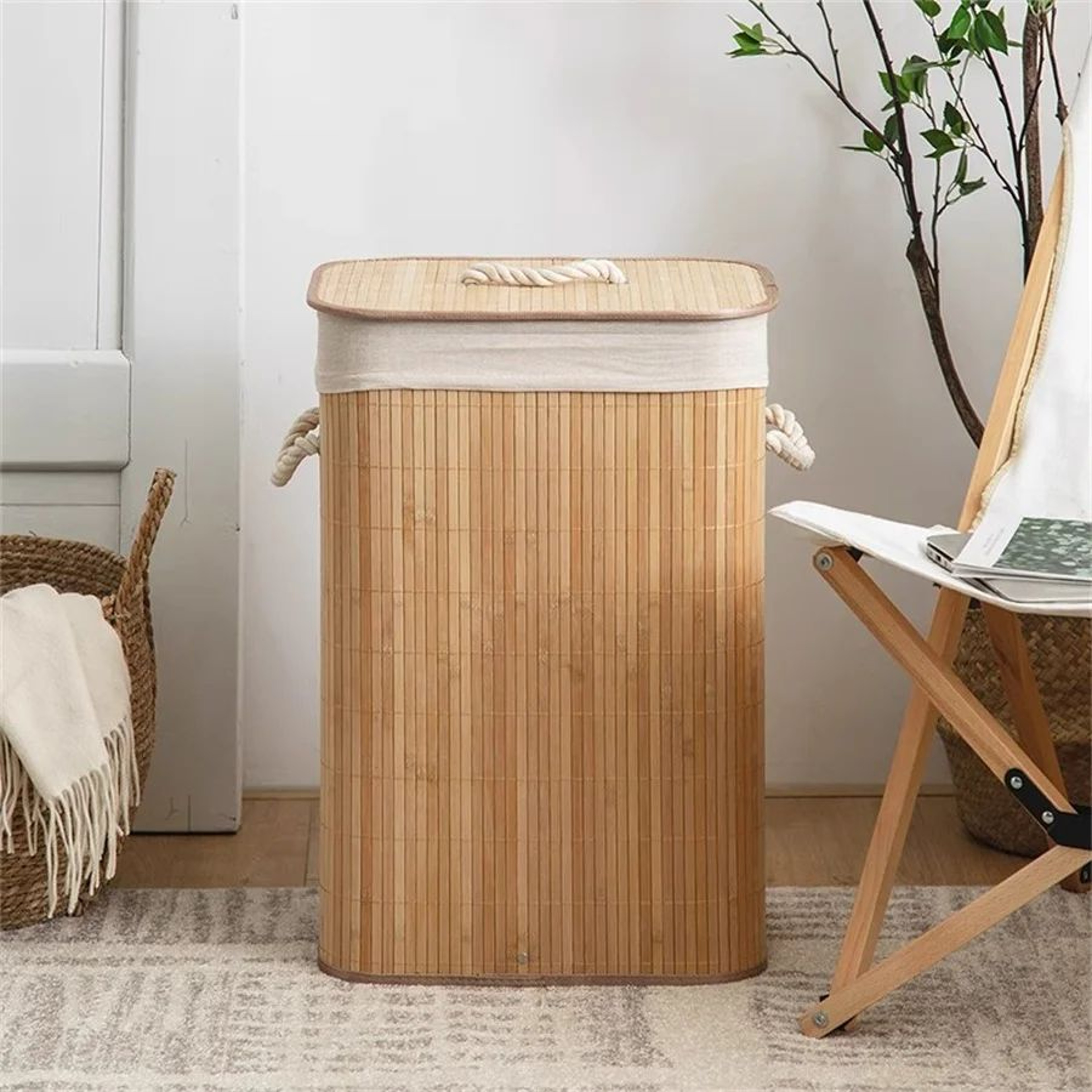 Foldable Bamboo Laundry  Storage Basket  Large Capacity Organizer For Bedroom  Bathroom 4