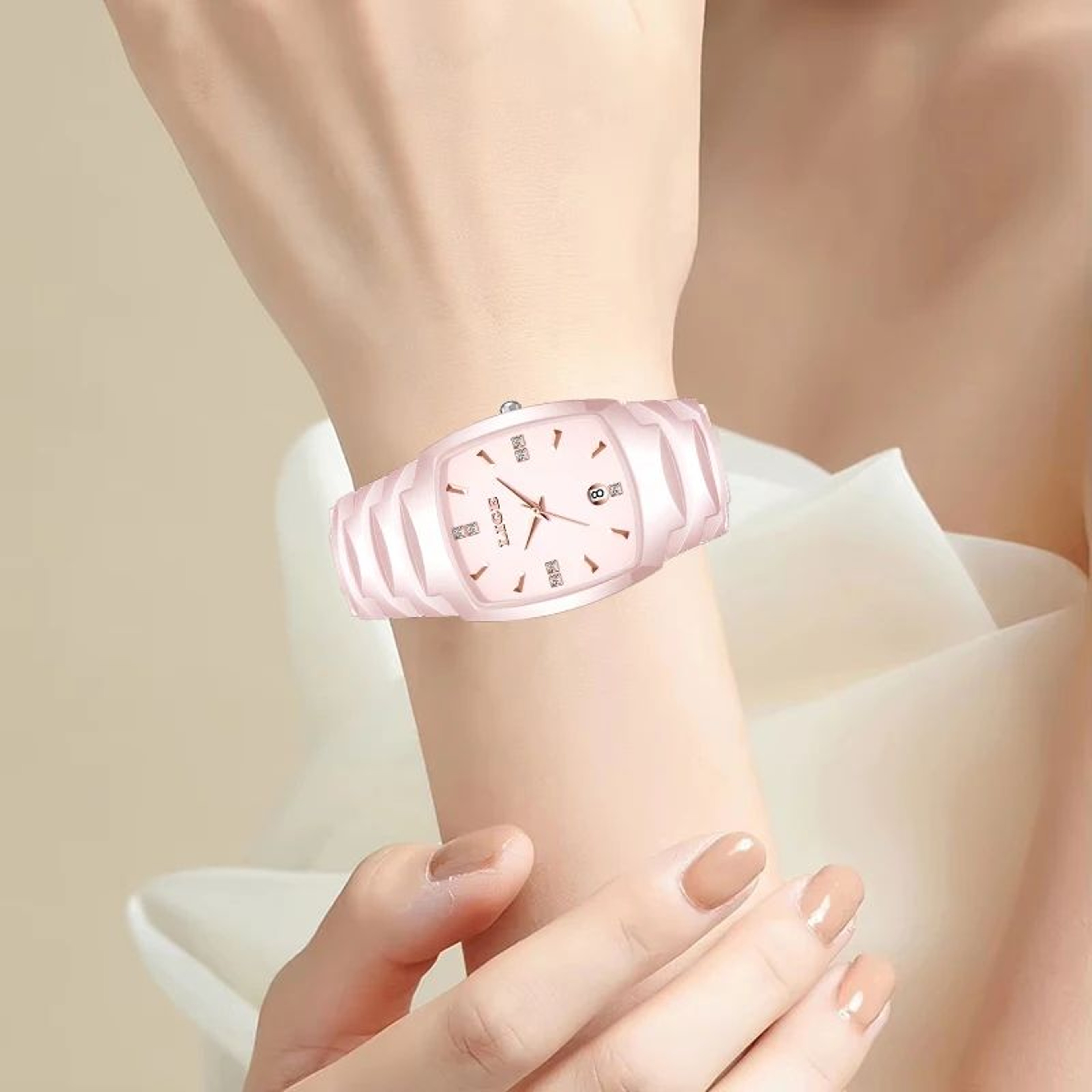 LIGE Elegant Square Womens Quartz Watch  Luxury Ceramic Stainless Calendar Ladies Wristwatch 10
