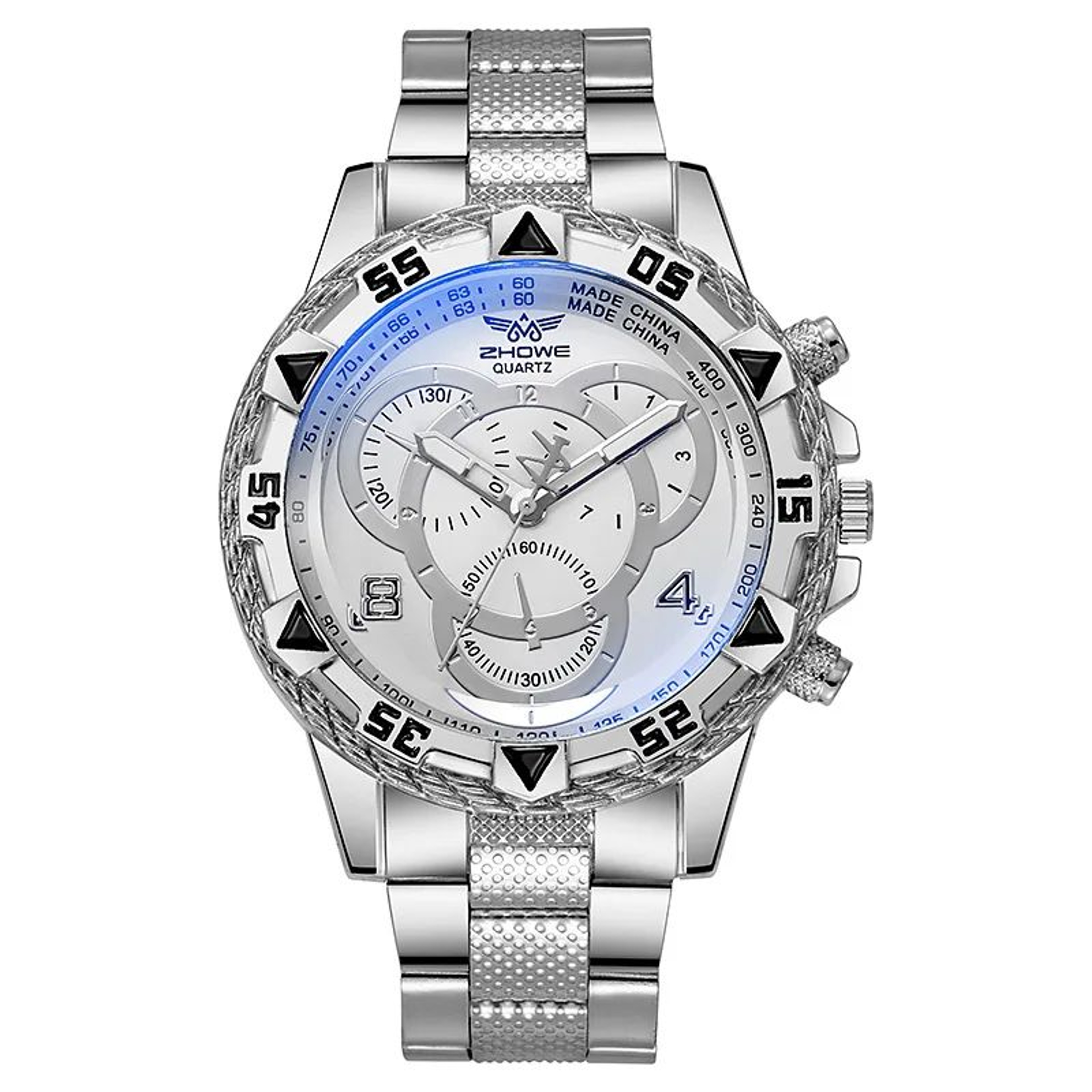 TVK Luxury Classic Business Mens Quartz Watch  Large Dial Blue Light ThreeEye Stainless Steel Wrist 4