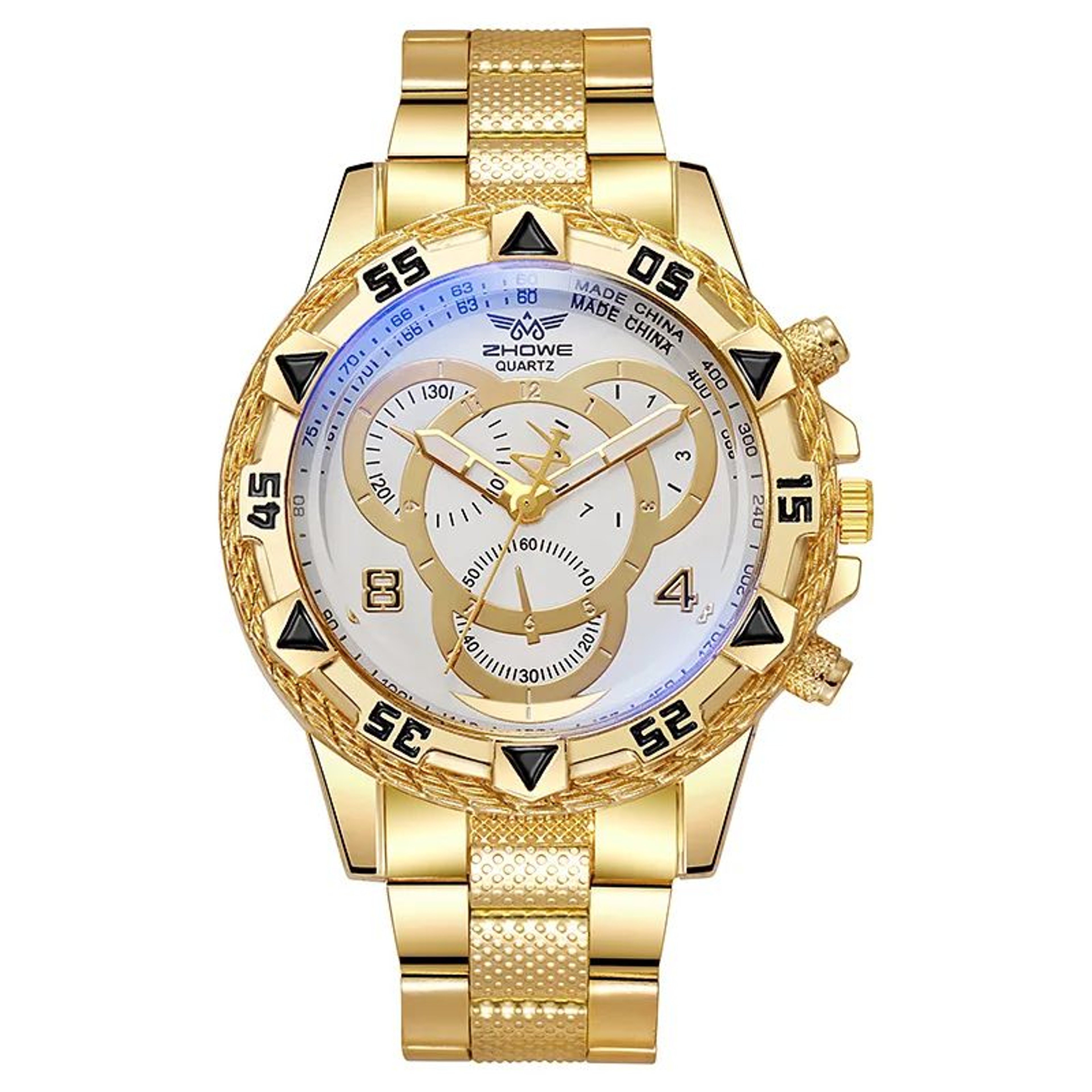 TVK Luxury Classic Business Mens Quartz Watch  Large Dial Blue Light ThreeEye Stainless Steel Wrist 8