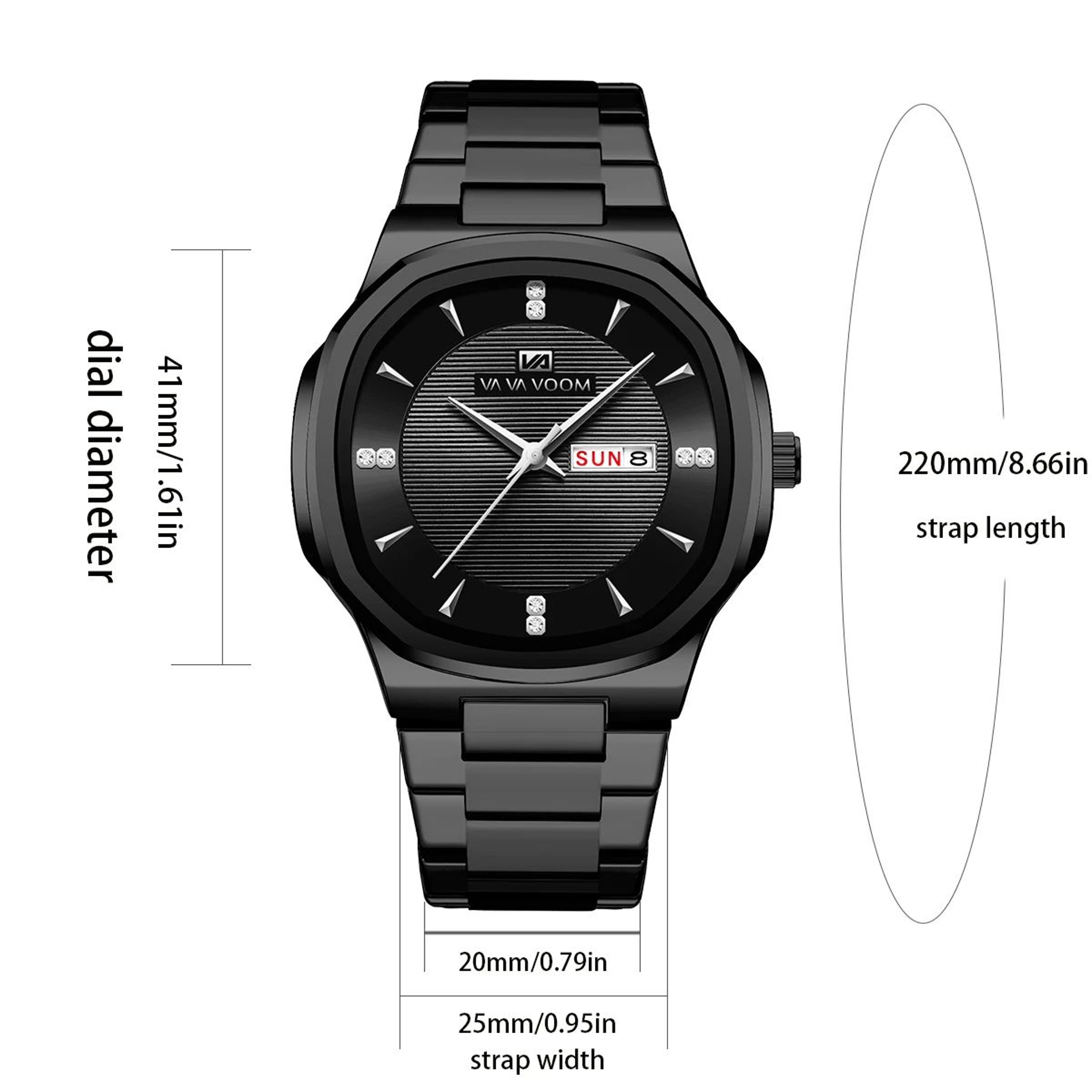 VA VA VOOM Gold Rhinestone Mens Luxury Watch  41MM Stainless Steel Waterproof Quartz Business Timep 4