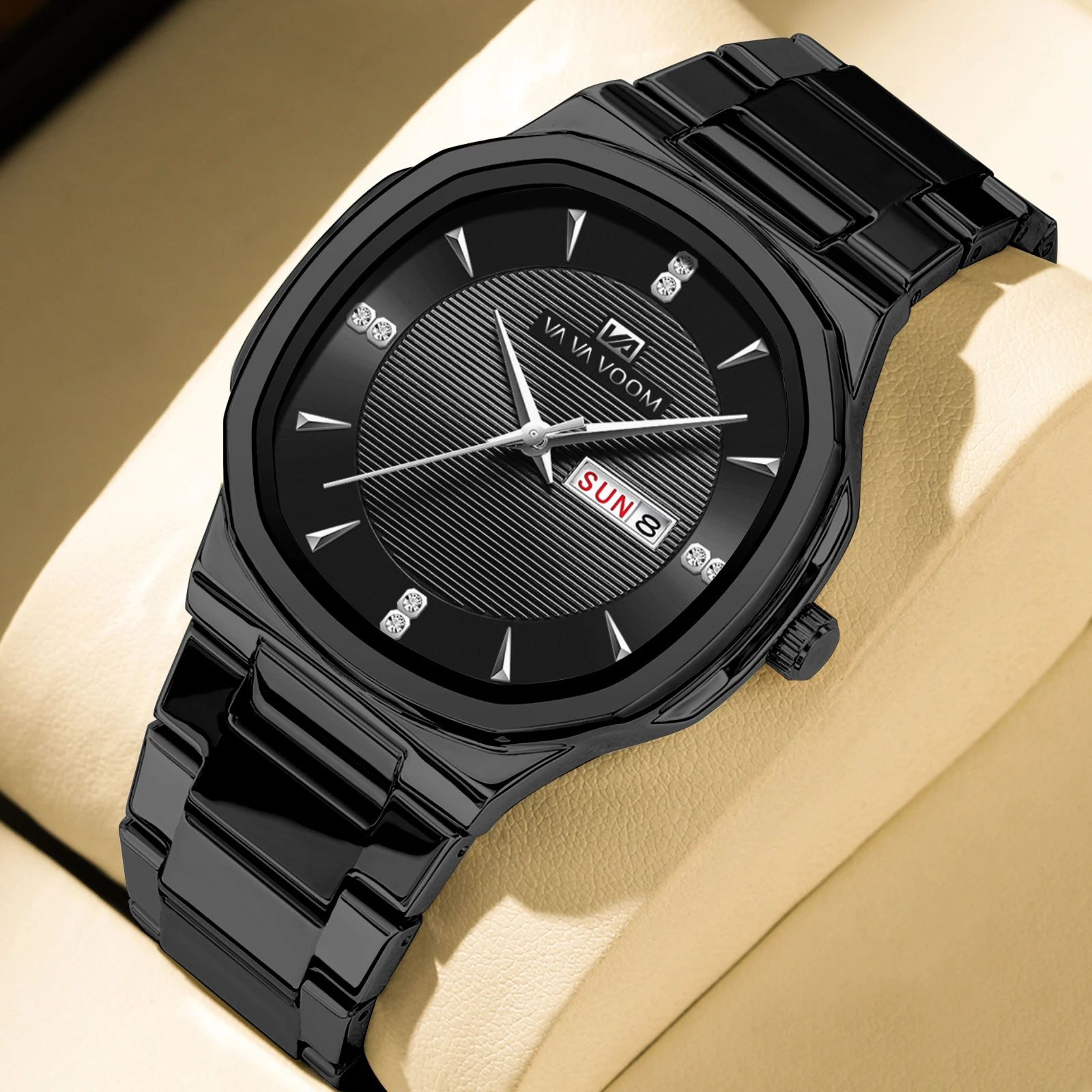 VA VA VOOM Gold Rhinestone Mens Luxury Watch  41MM Stainless Steel Waterproof Quartz Business Timep 7