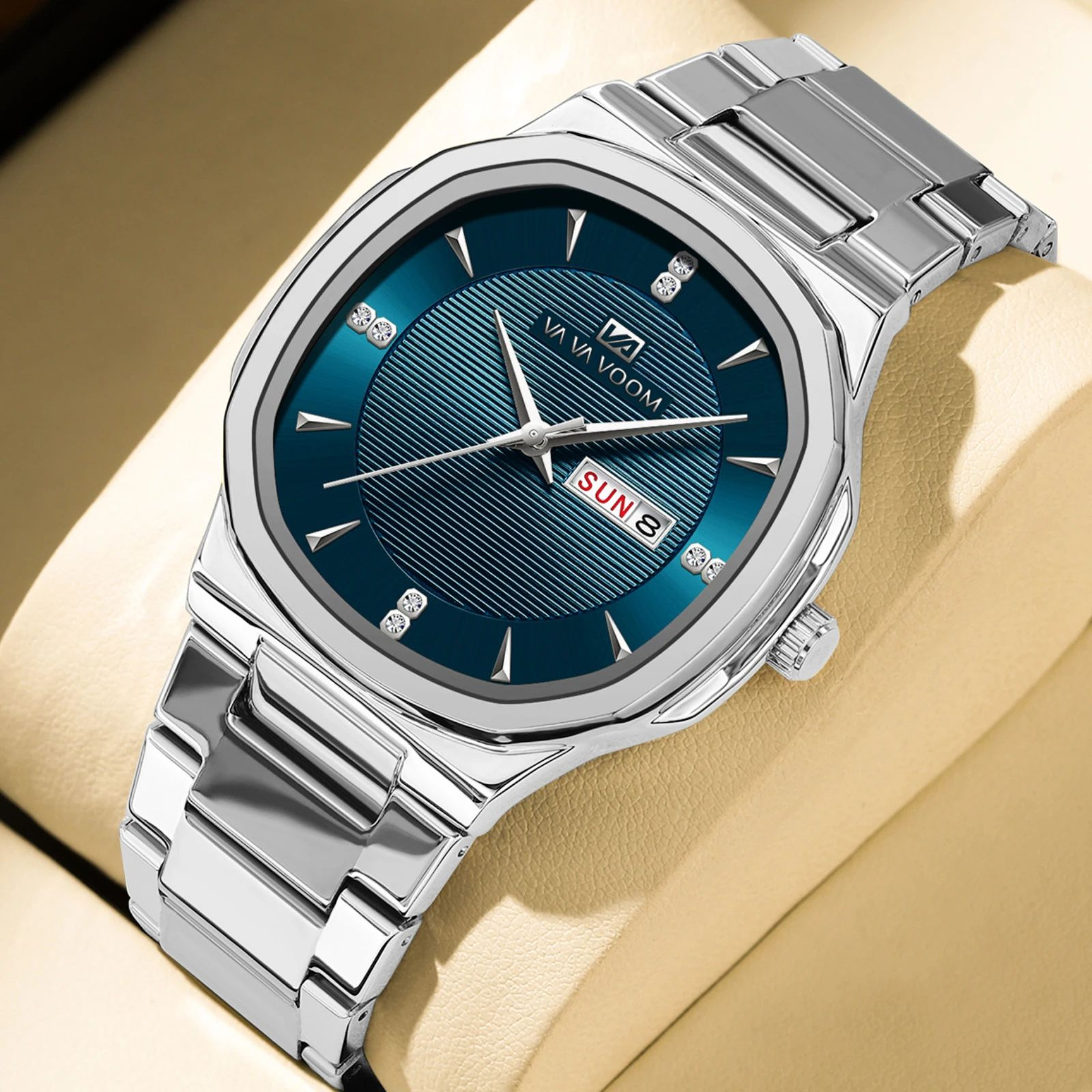 VA VA VOOM Gold Rhinestone Mens Luxury Watch  41MM Stainless Steel Waterproof Quartz Business Timep 8