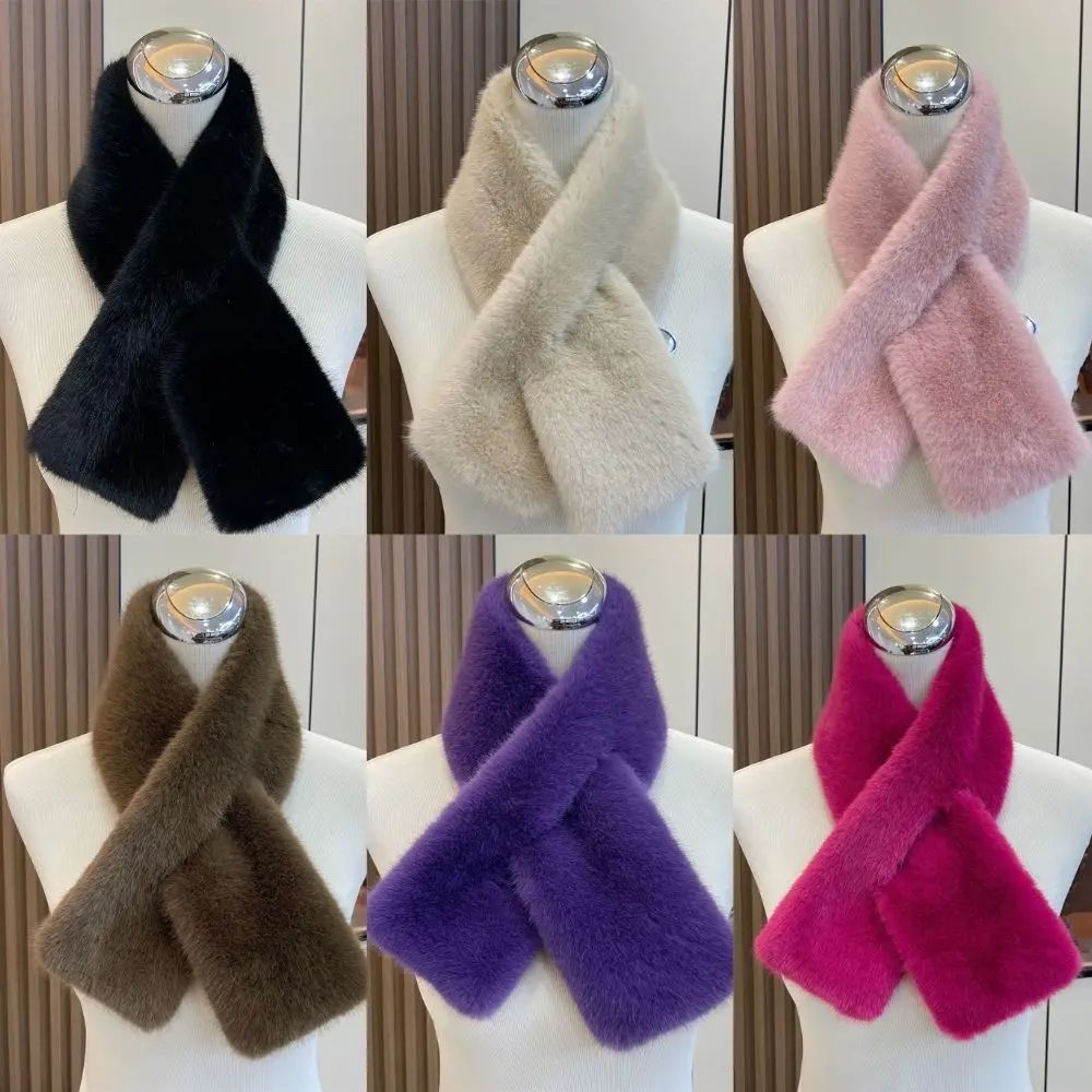 Luxury Faux Rabbit Fur Cross Collar Scarf  Womens Thick Winter Furry Neck Warmer 1