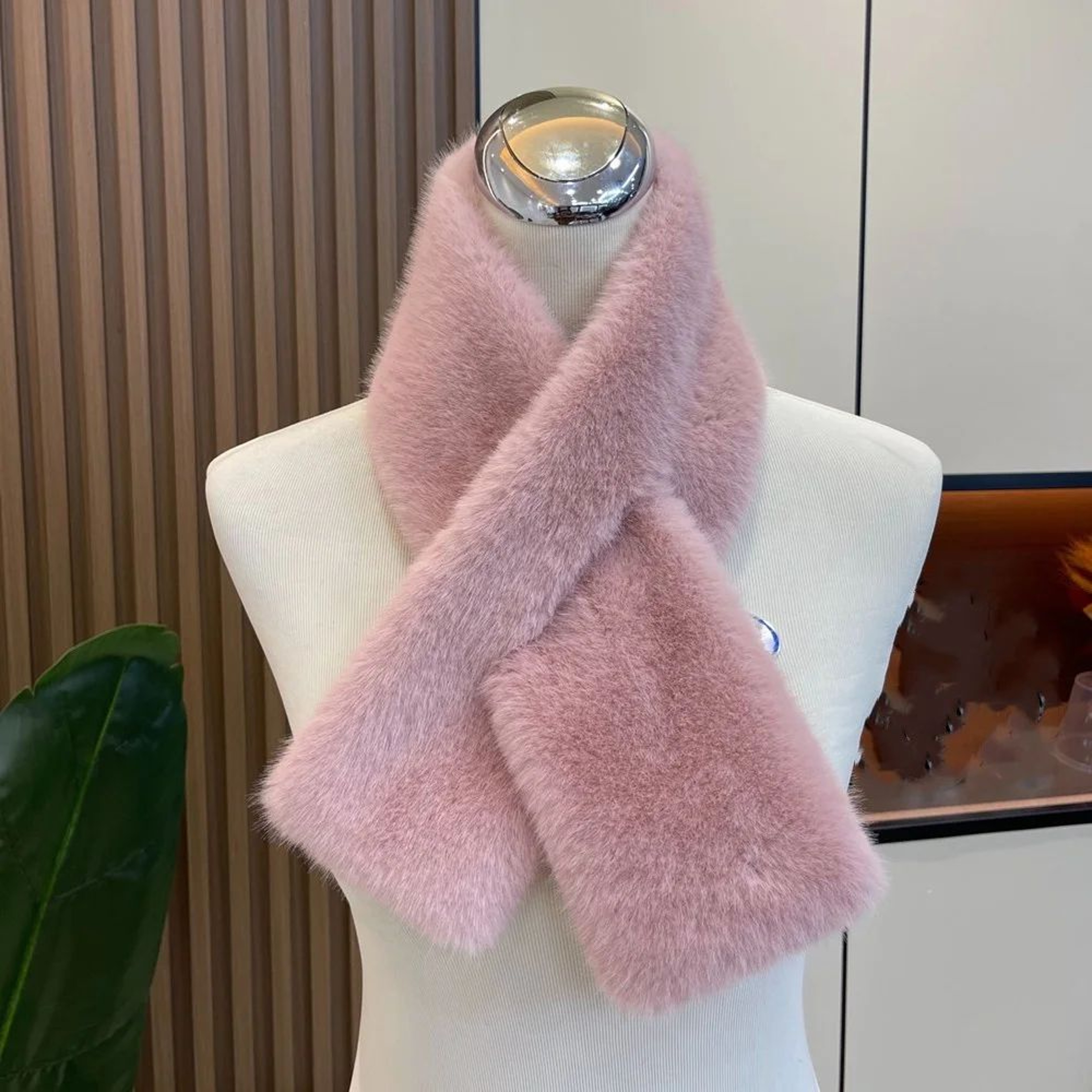 Luxury Faux Rabbit Fur Cross Collar Scarf  Womens Thick Winter Furry Neck Warmer 10