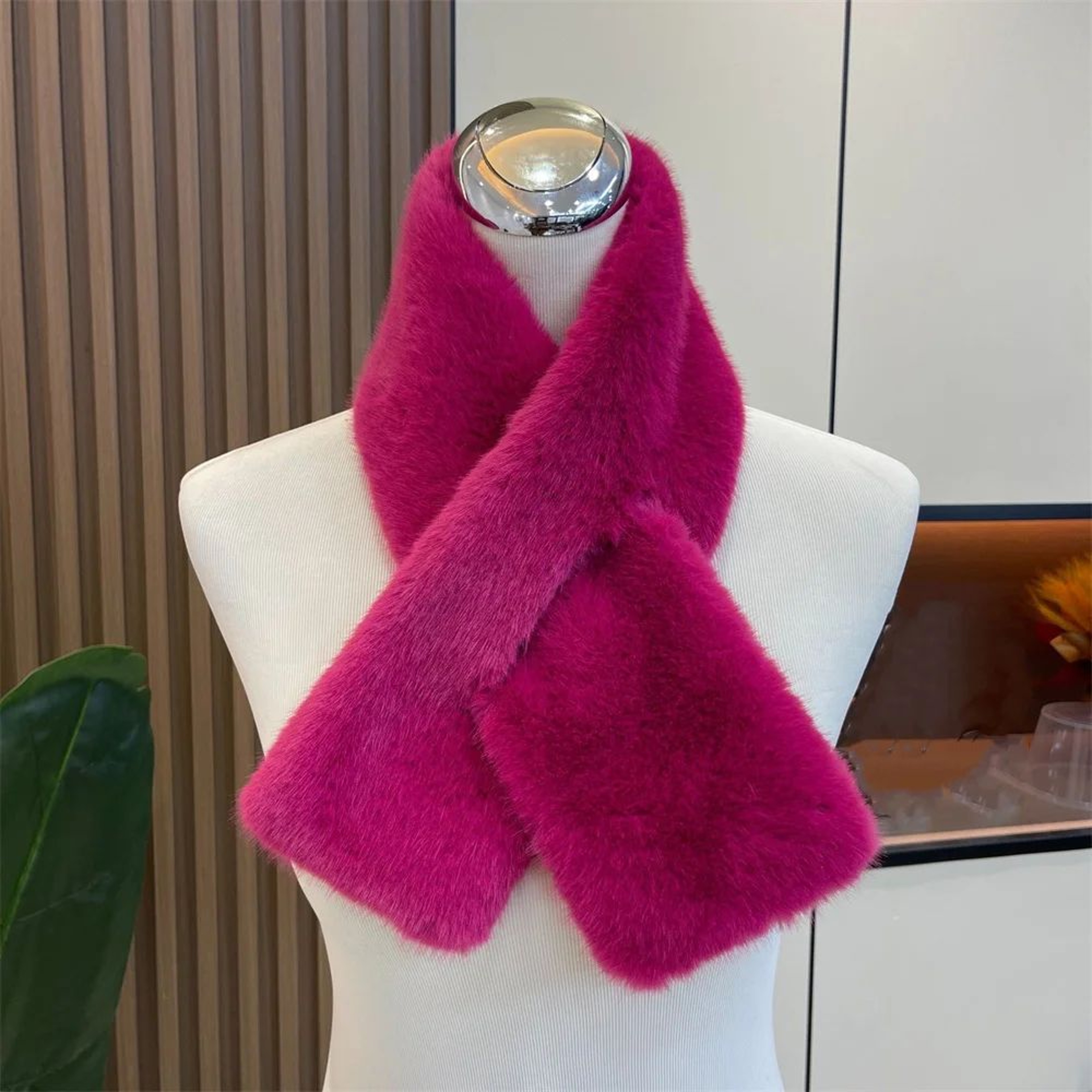 Luxury Faux Rabbit Fur Cross Collar Scarf  Womens Thick Winter Furry Neck Warmer 12