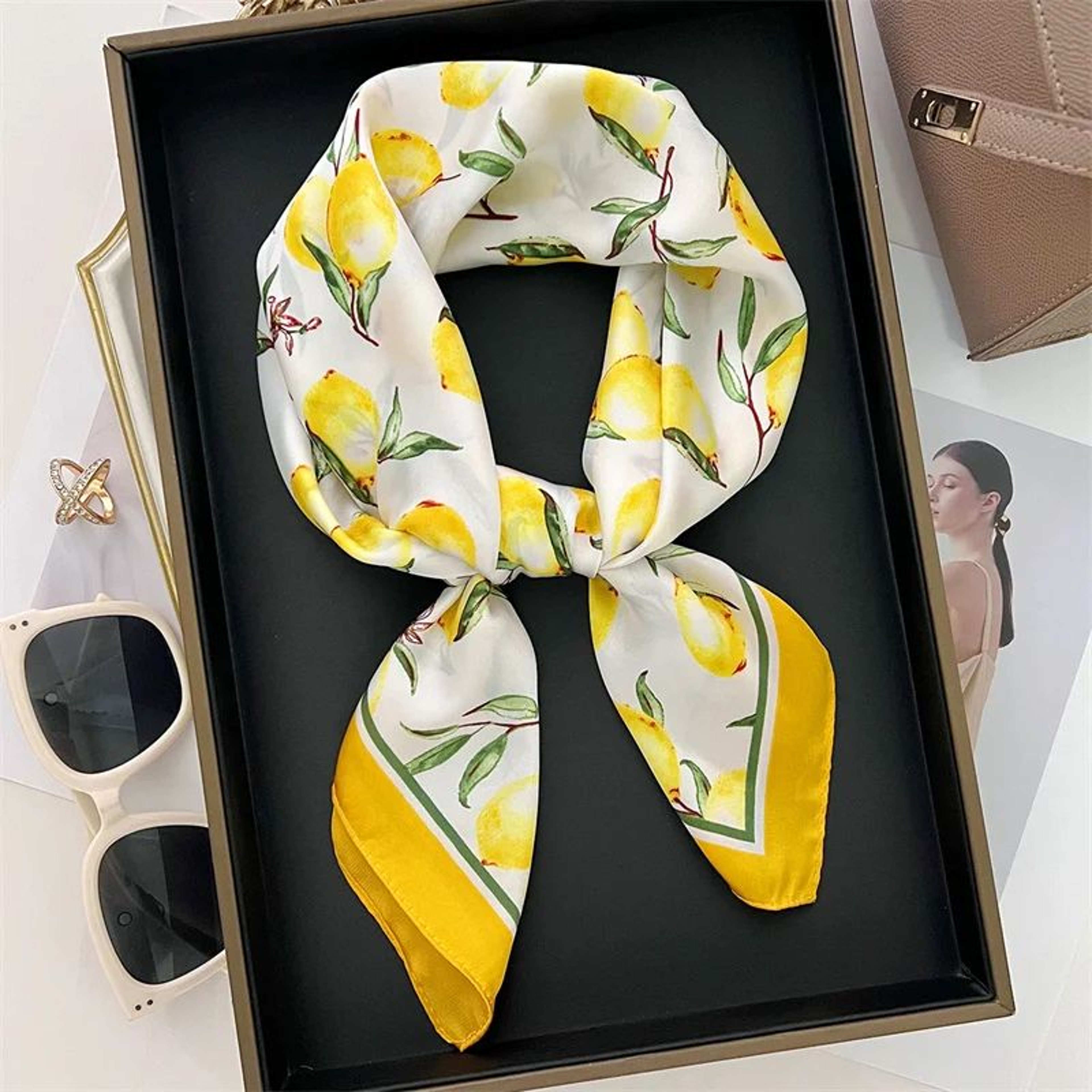 Elegant Lightweight Square Silk Scarf  Breathable Womens Neck  Hair Wrap 7