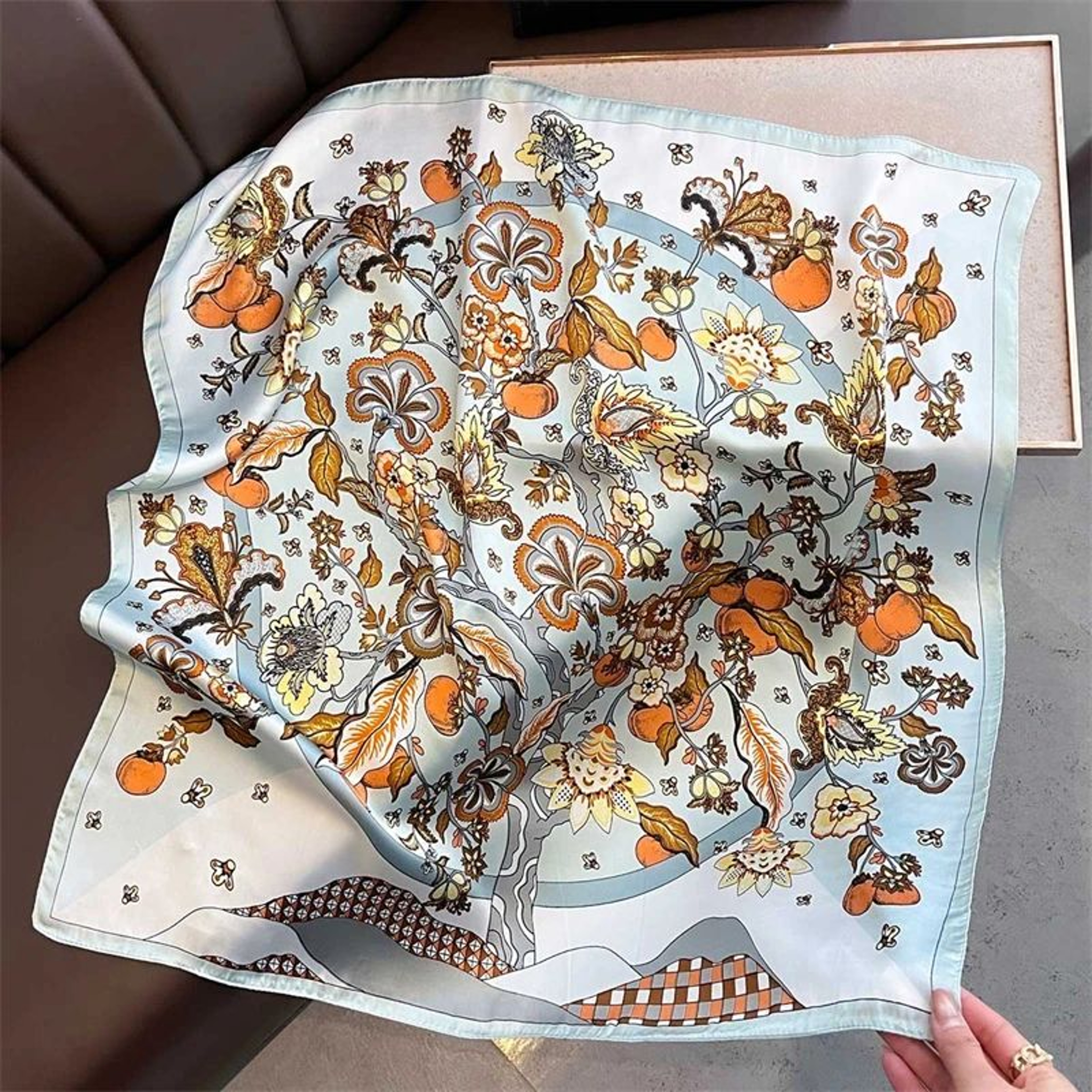 Elegant Lightweight Square Silk Scarf  Breathable Womens Neck  Hair Wrap 19