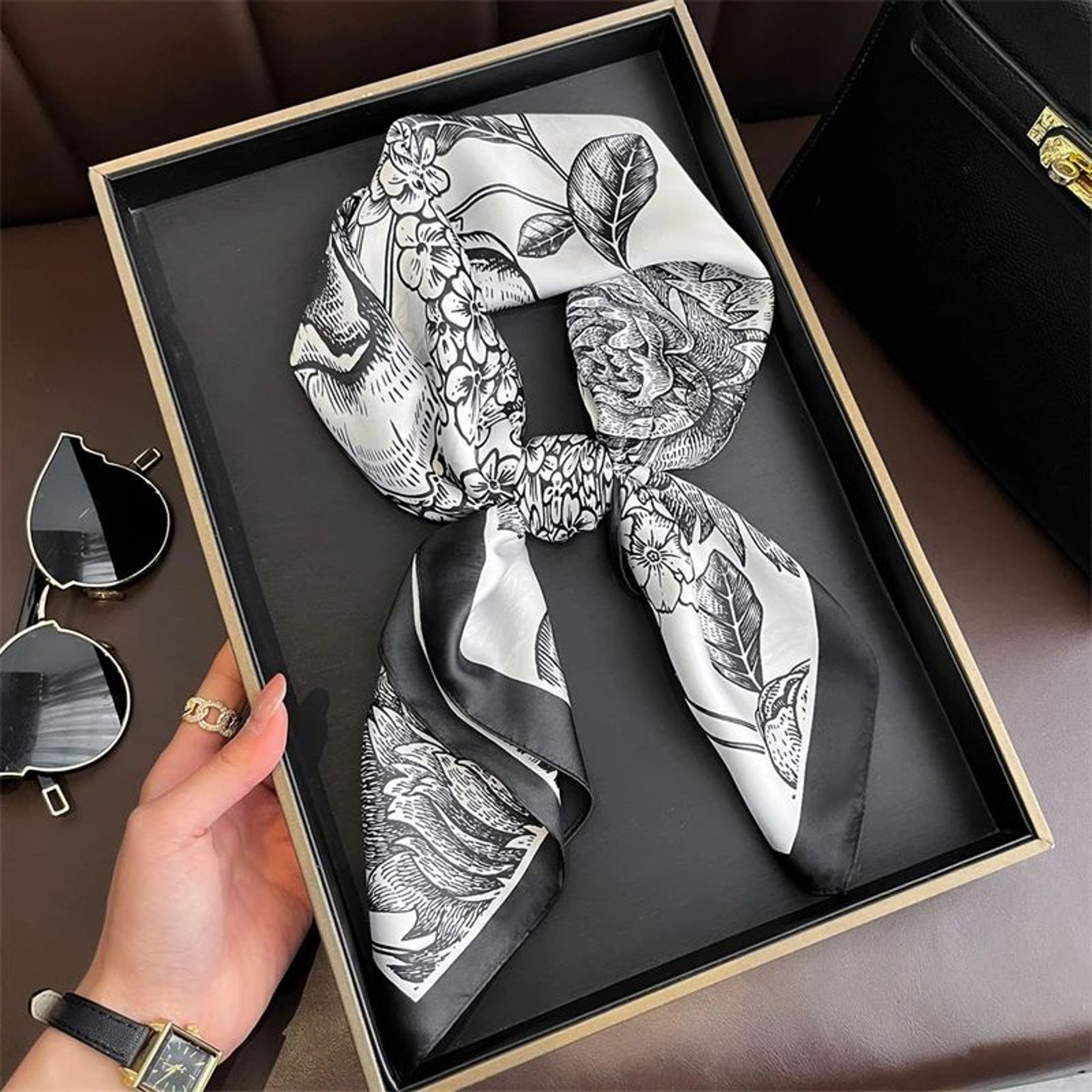 Elegant Lightweight Square Silk Scarf  Breathable Womens Neck  Hair Wrap 22