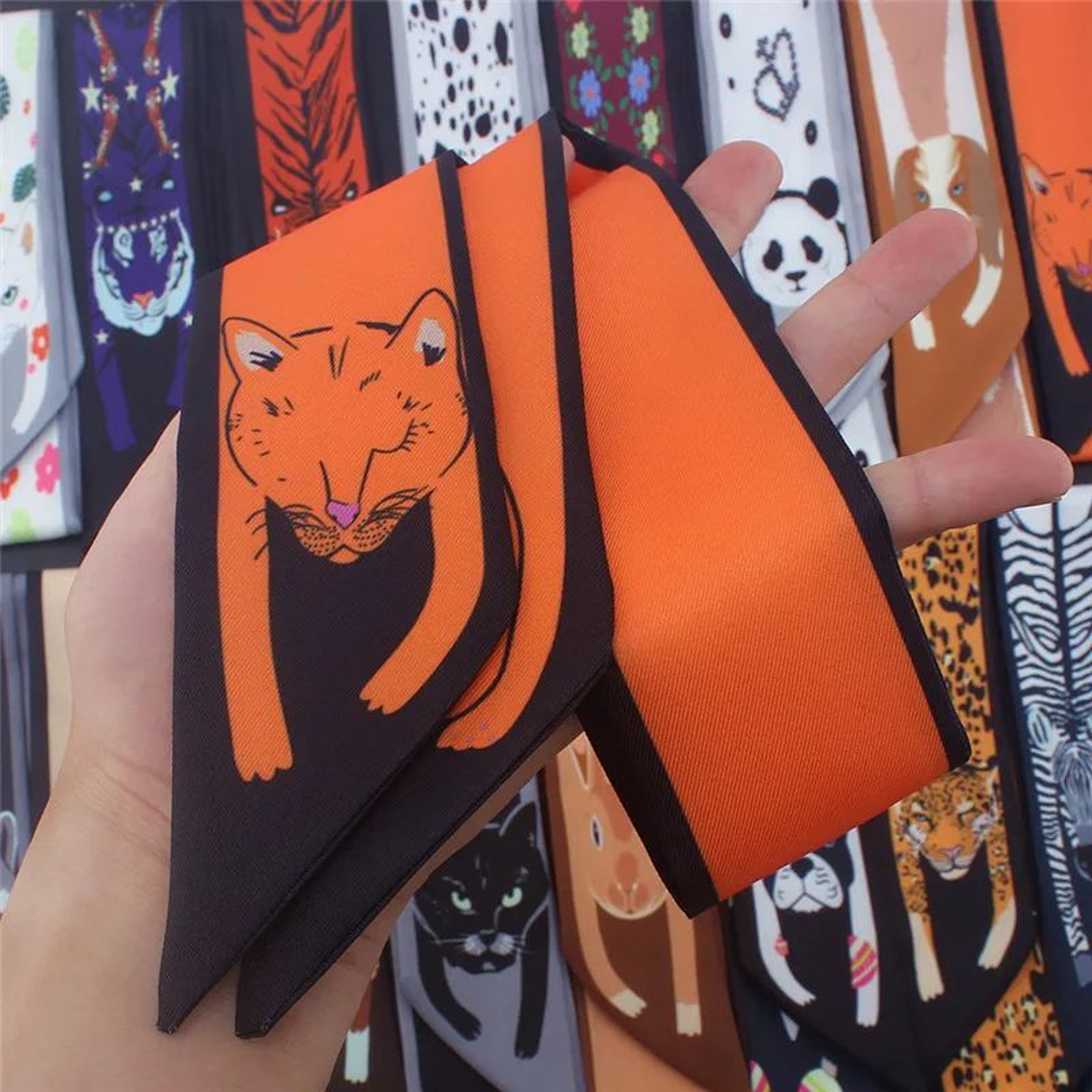 Luxury Animal Print Silk Skinny Scarf  Designer Bag Ribbon  Fashion Hair Tie 0