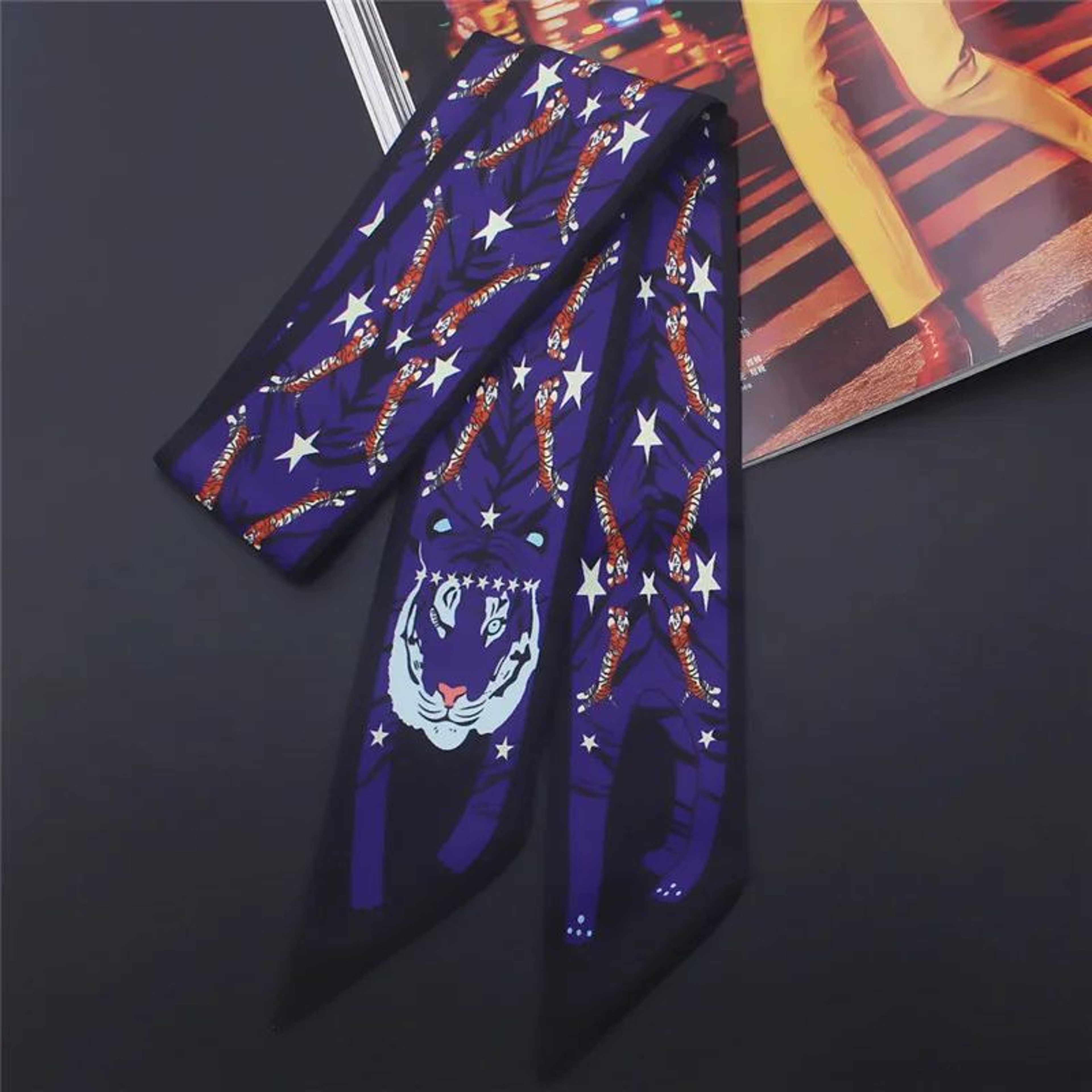 Luxury Animal Print Silk Skinny Scarf  Designer Bag Ribbon  Fashion Hair Tie 7