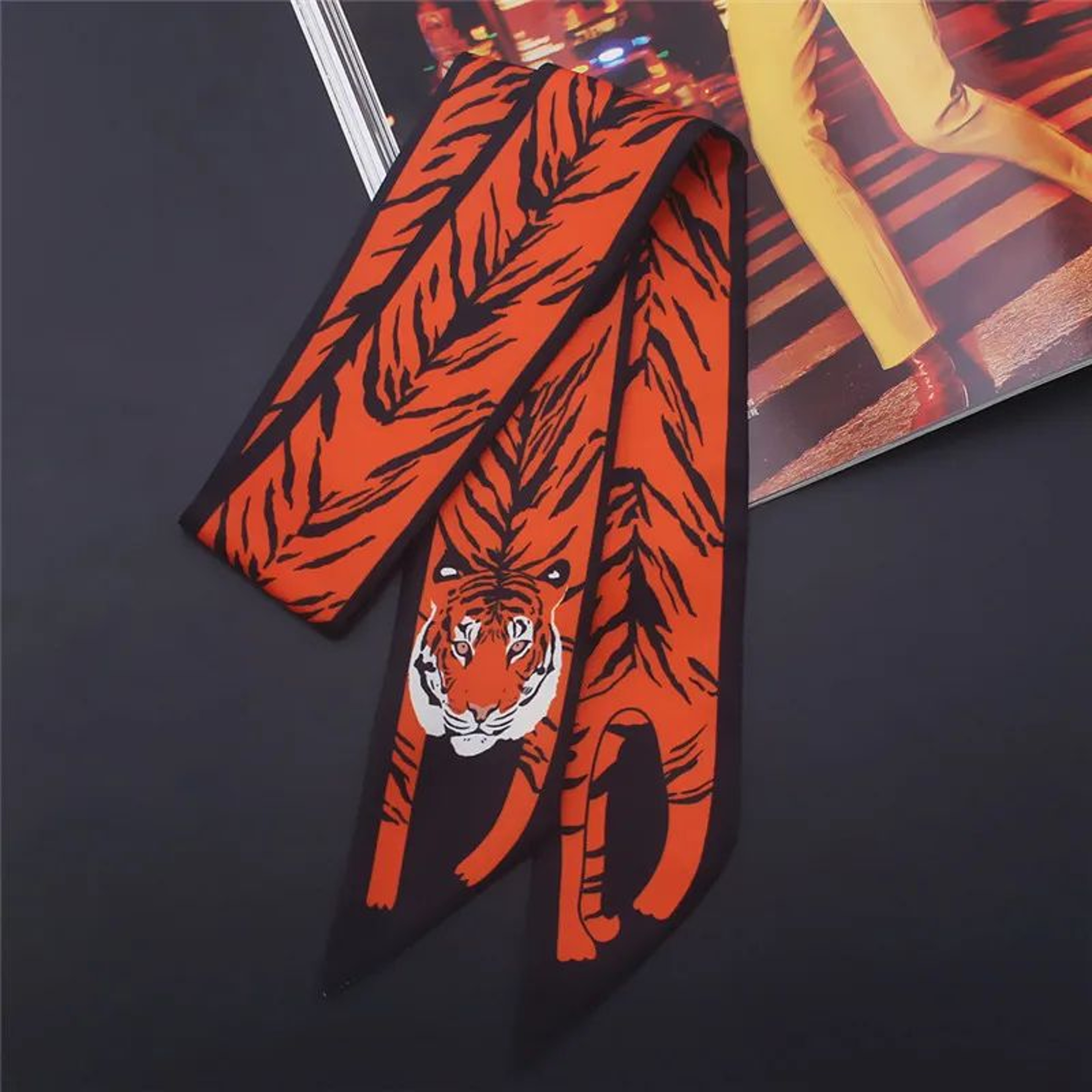 Luxury Animal Print Silk Skinny Scarf  Designer Bag Ribbon  Fashion Hair Tie 8