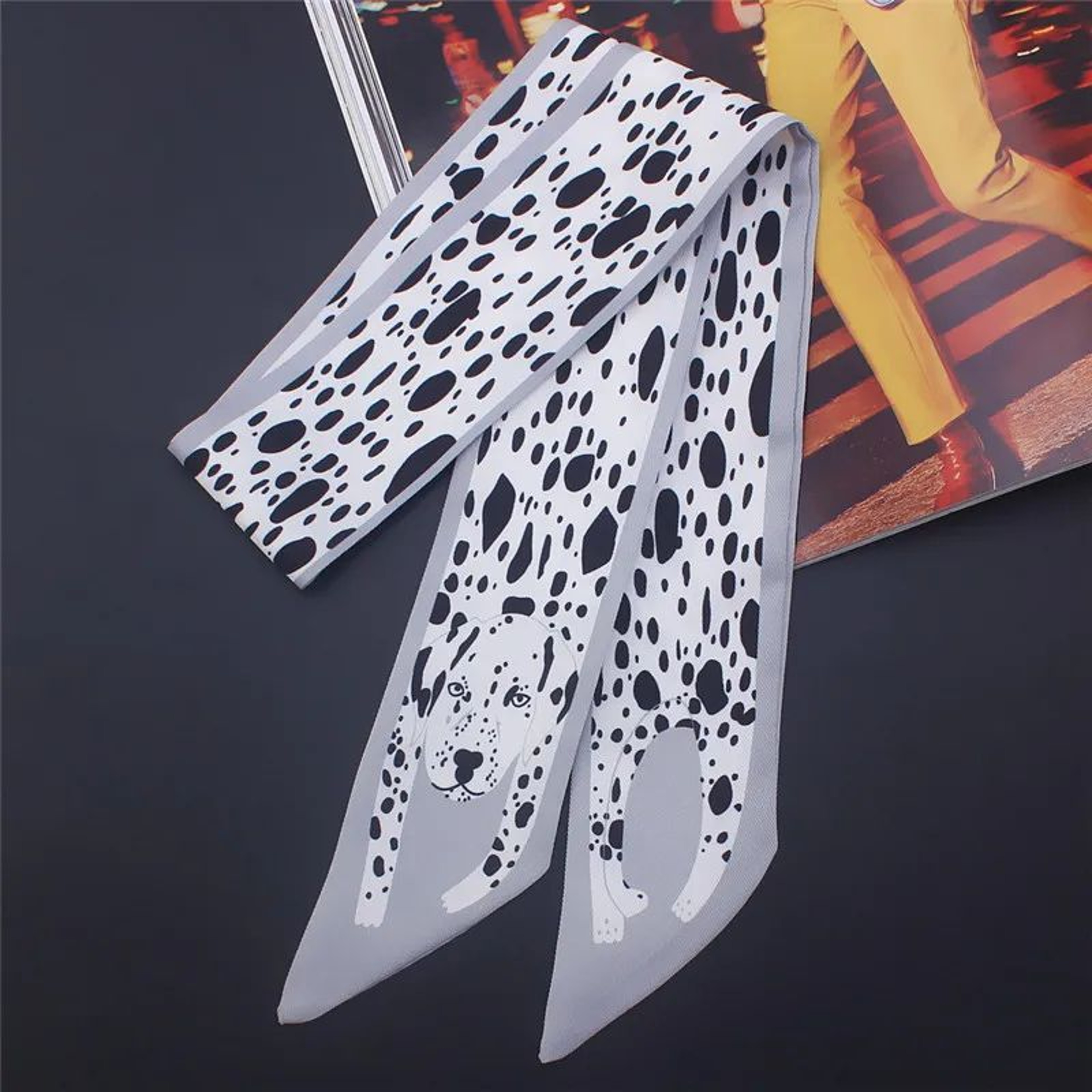 Luxury Animal Print Silk Skinny Scarf  Designer Bag Ribbon  Fashion Hair Tie 9