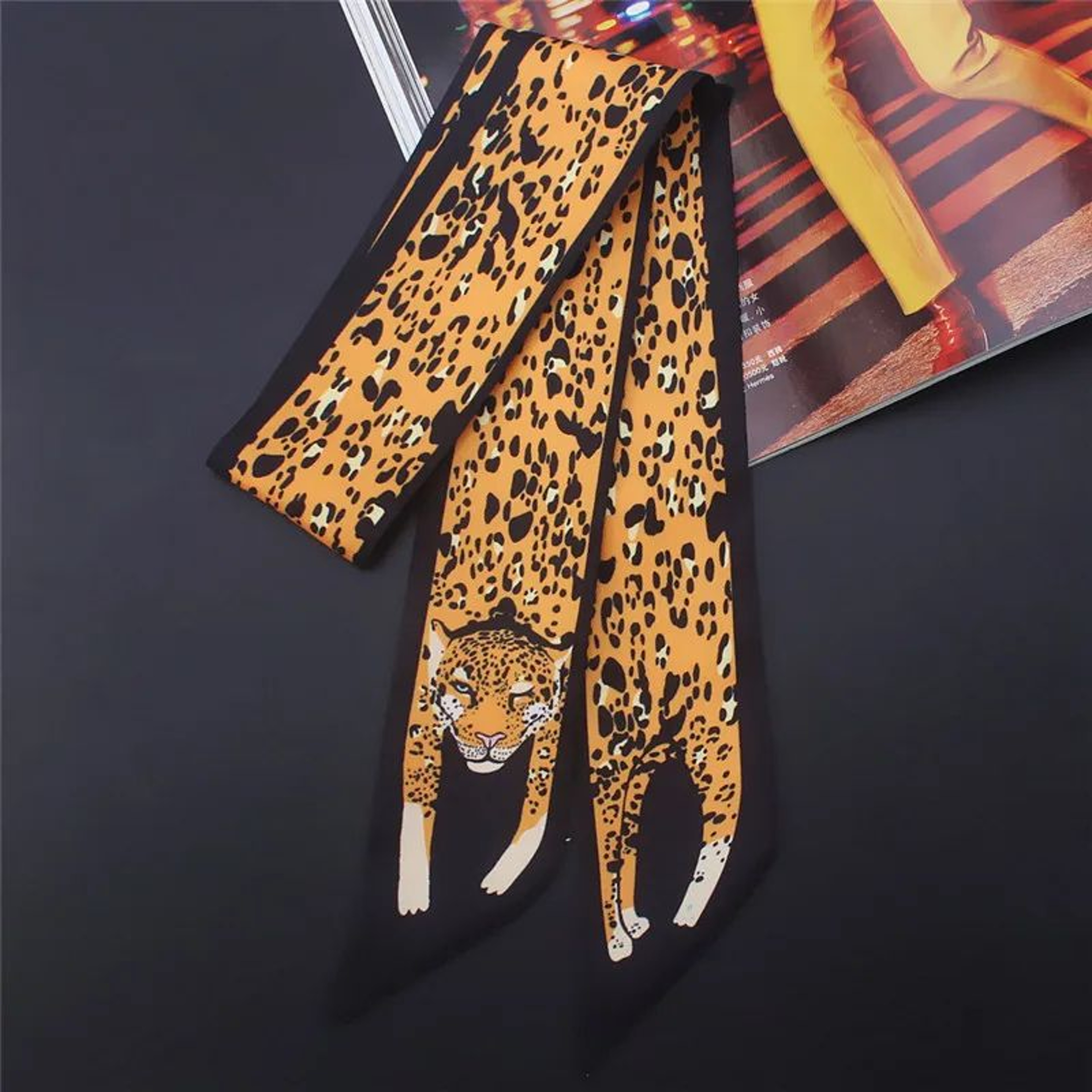 Luxury Animal Print Silk Skinny Scarf  Designer Bag Ribbon  Fashion Hair Tie 20