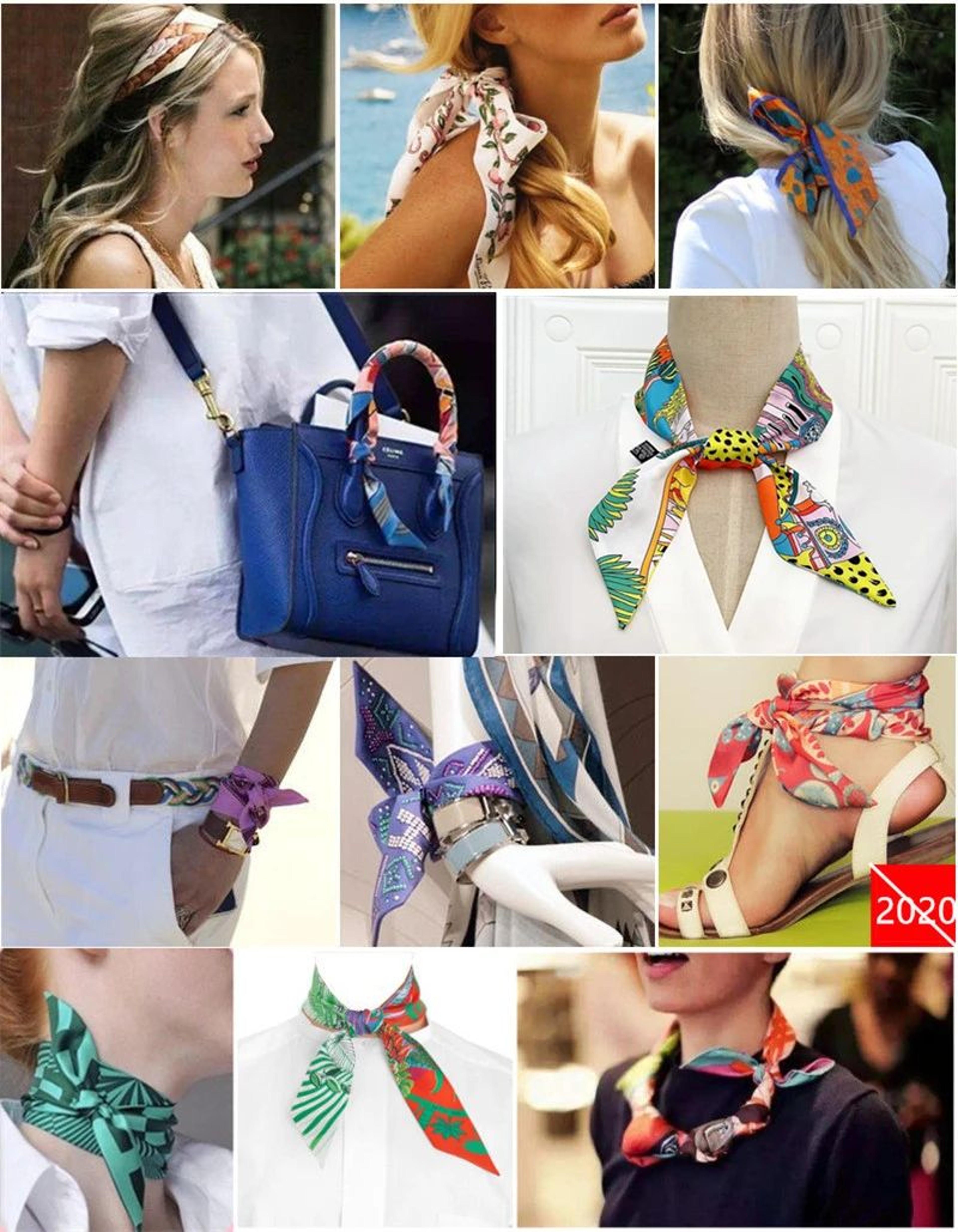 Horse Print Skinny Silk Scarf For Women  Luxury Designer Bag  Hair Tie Ribbon 5
