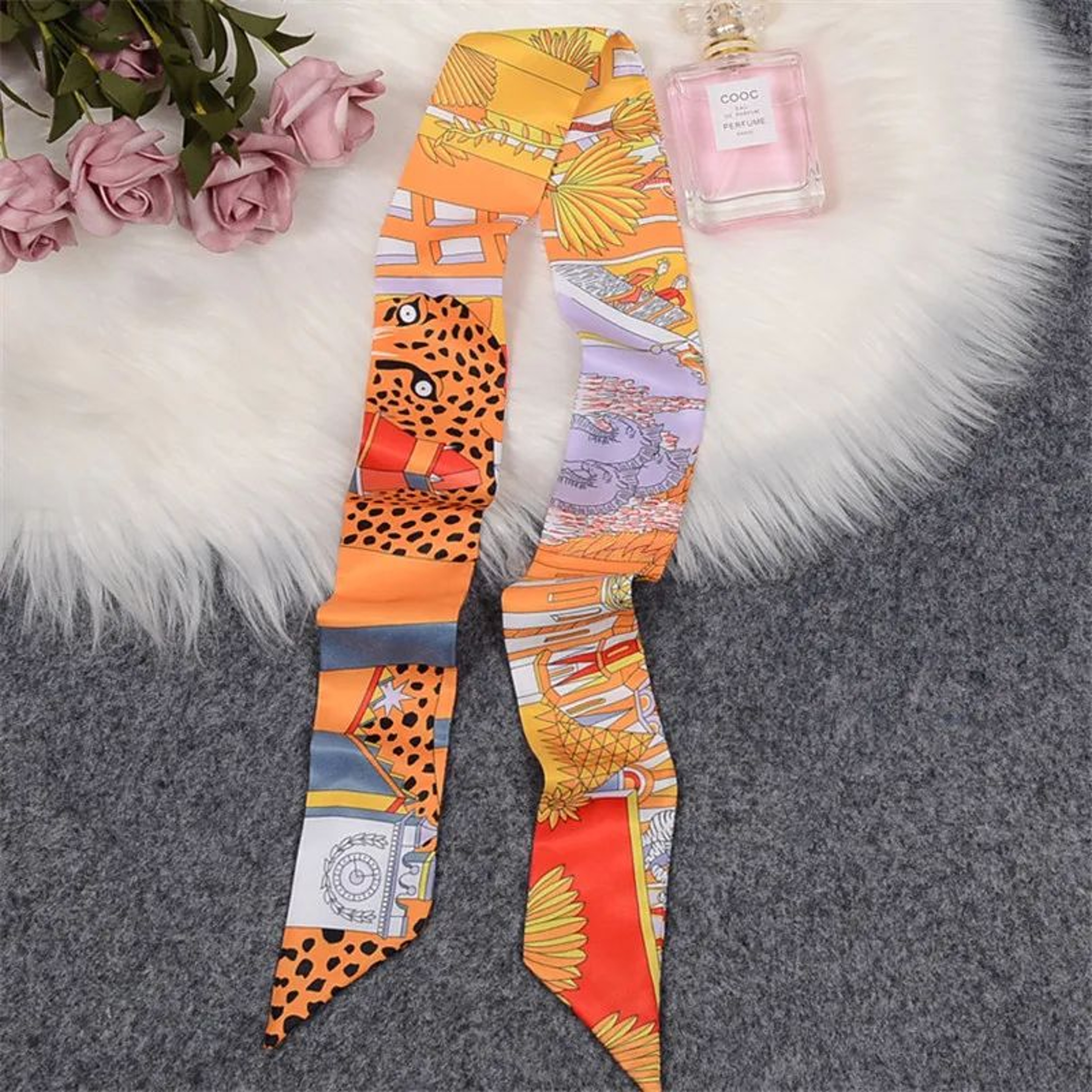 Horse Print Skinny Silk Scarf For Women  Luxury Designer Bag  Hair Tie Ribbon 12
