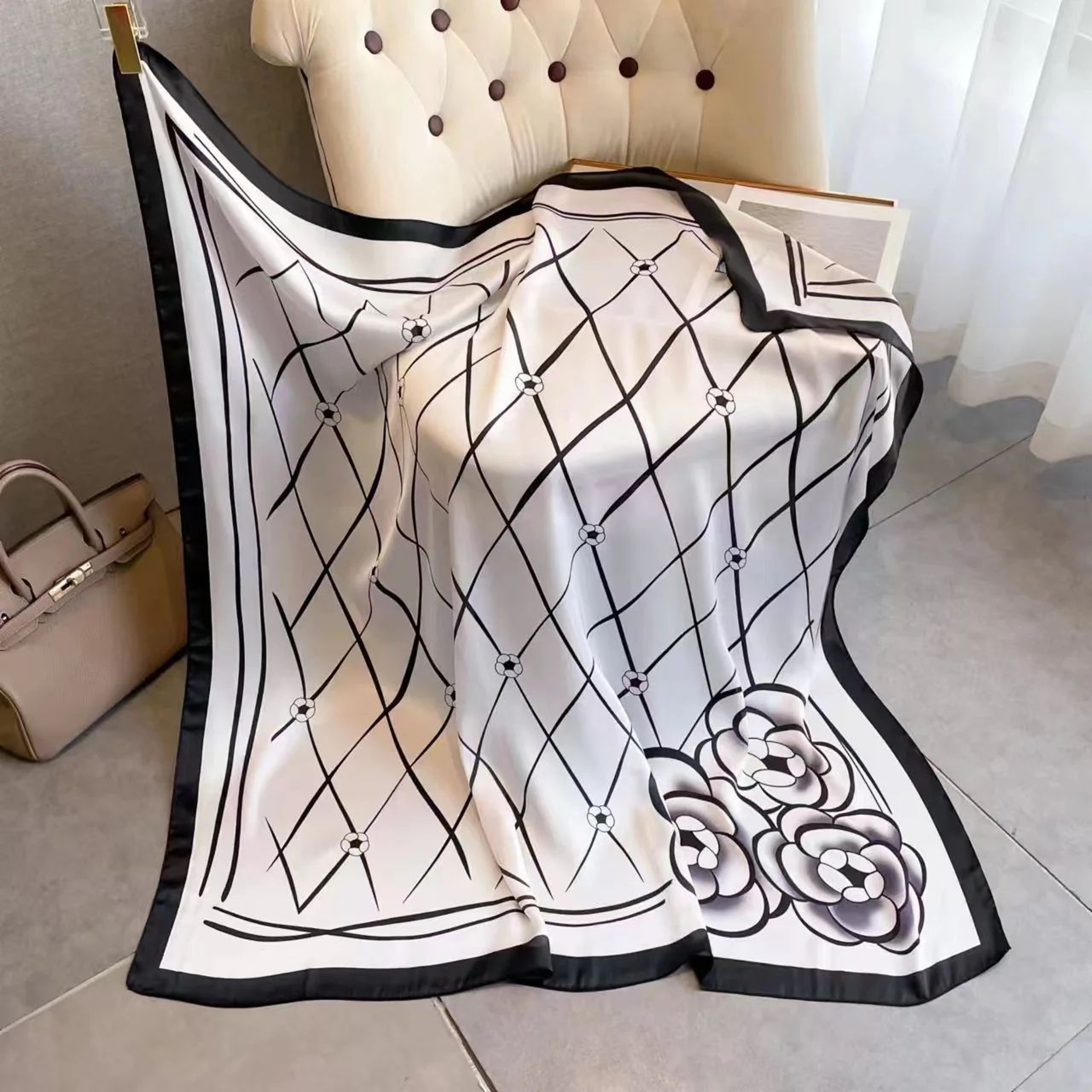 Luxury Horse Print Square Scarf For Women  Vintage SilkLike Animal Shawl Head Wrap 10