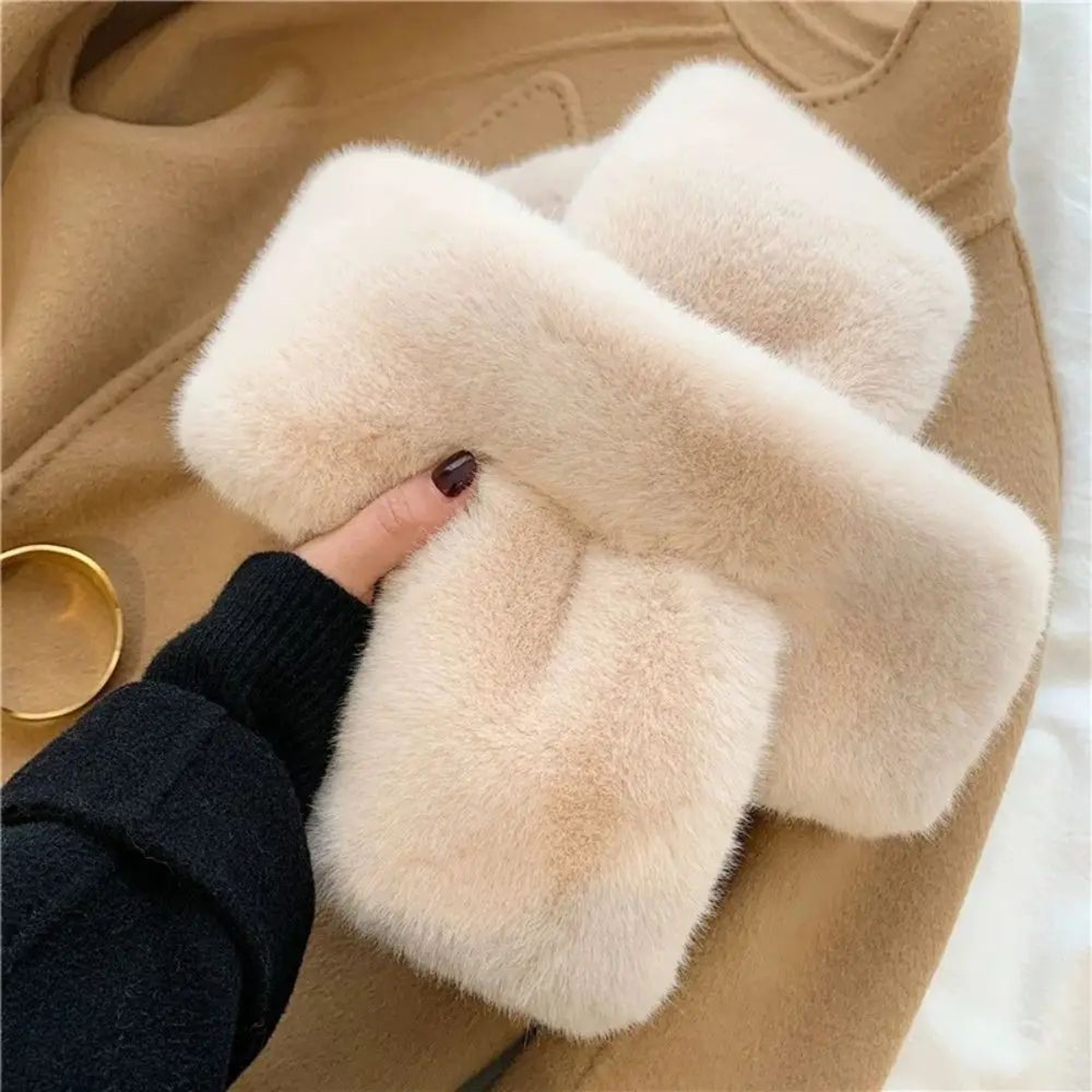 Plush Cross Faux Rabbit Fur Scarf For Women  Soft Winter Neck Warmer Collar 2