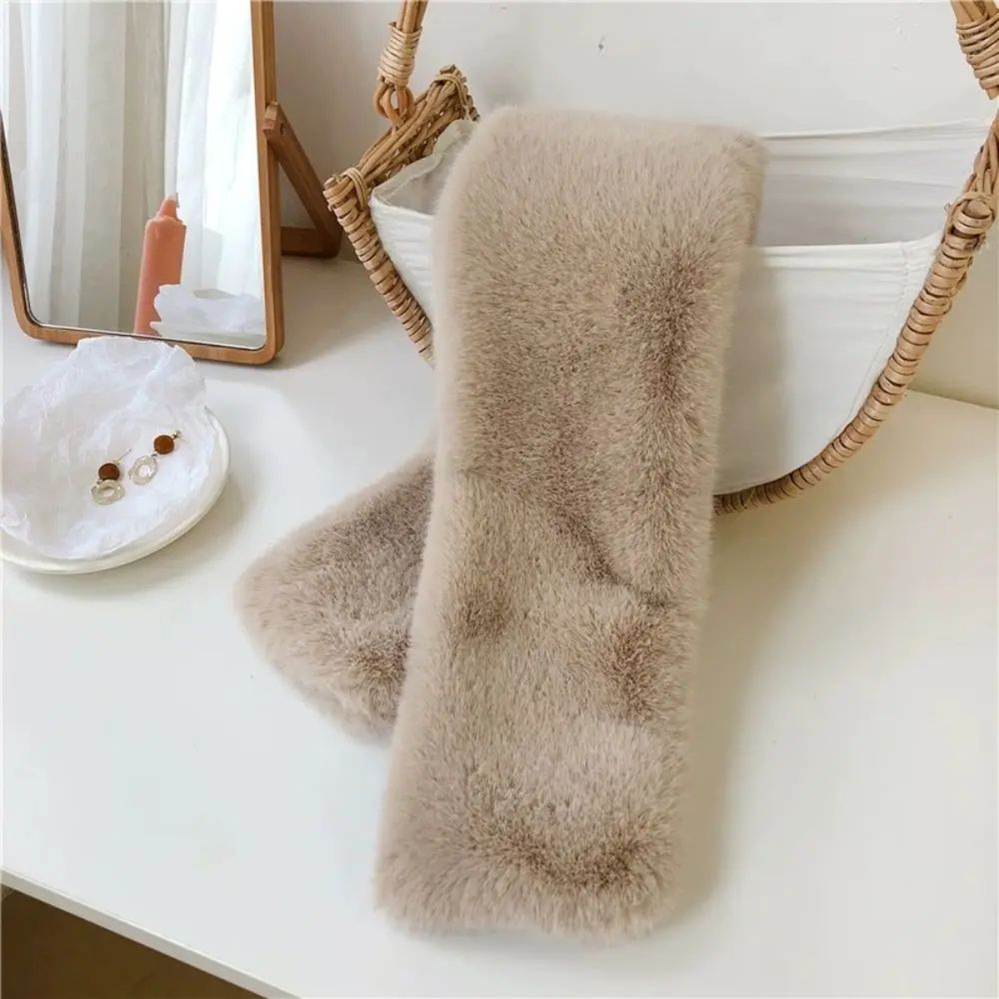 Plush Cross Faux Rabbit Fur Scarf For Women  Soft Winter Neck Warmer Collar 3