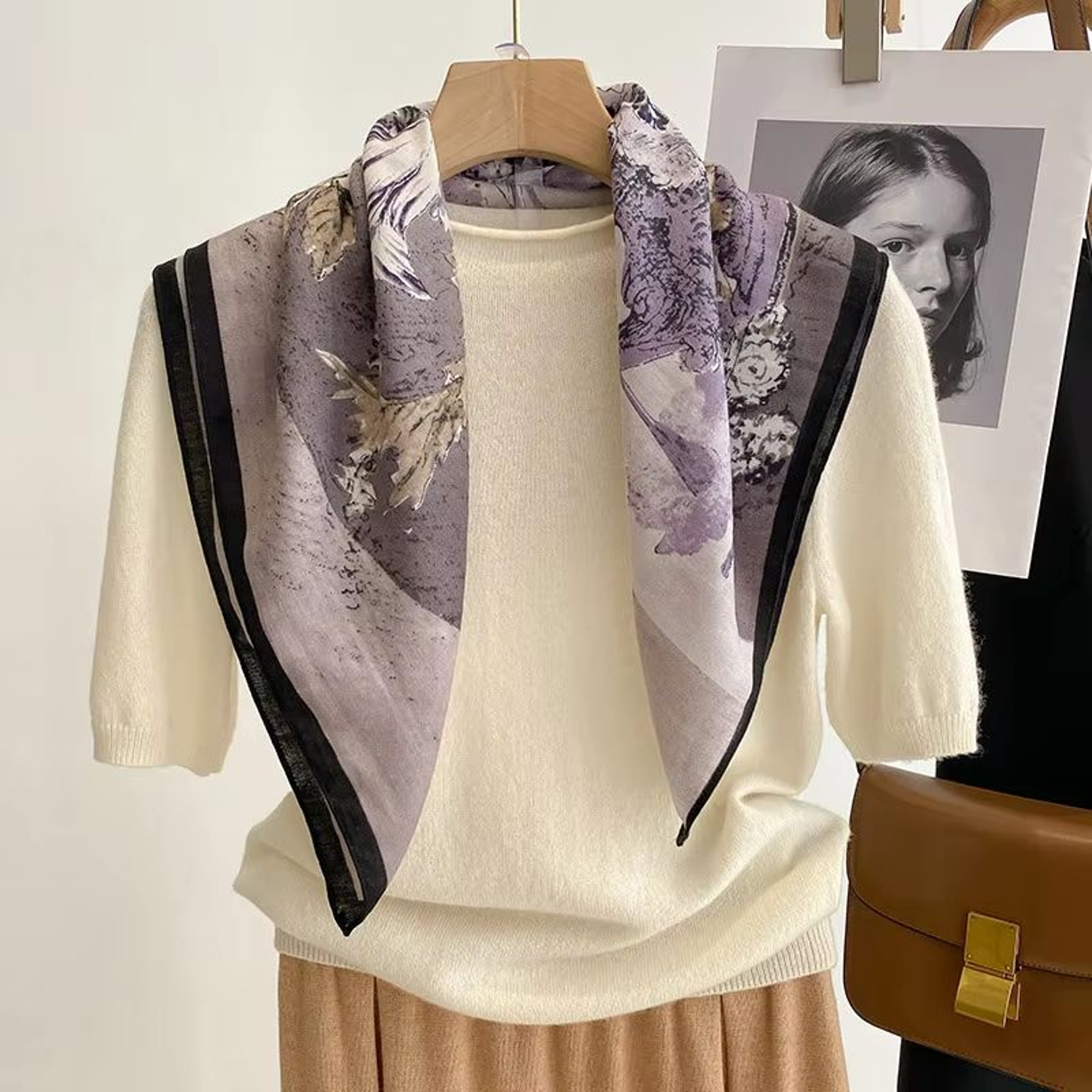 Pure Cotton Square Scarf For Women  Soft Printed Neck  Hair Foulard 7
