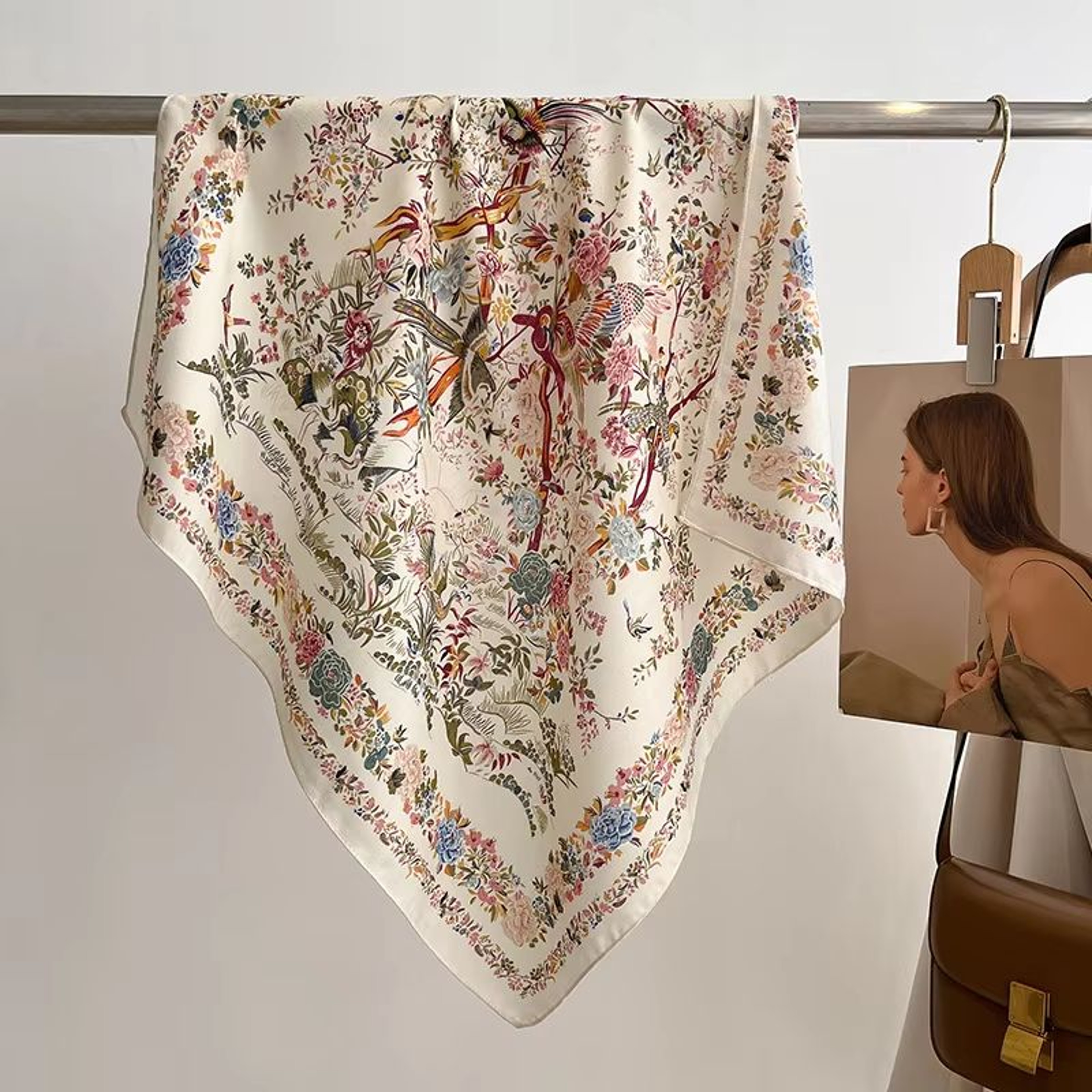 Pure Cotton Square Scarf For Women  Soft Printed Neck  Hair Foulard 24