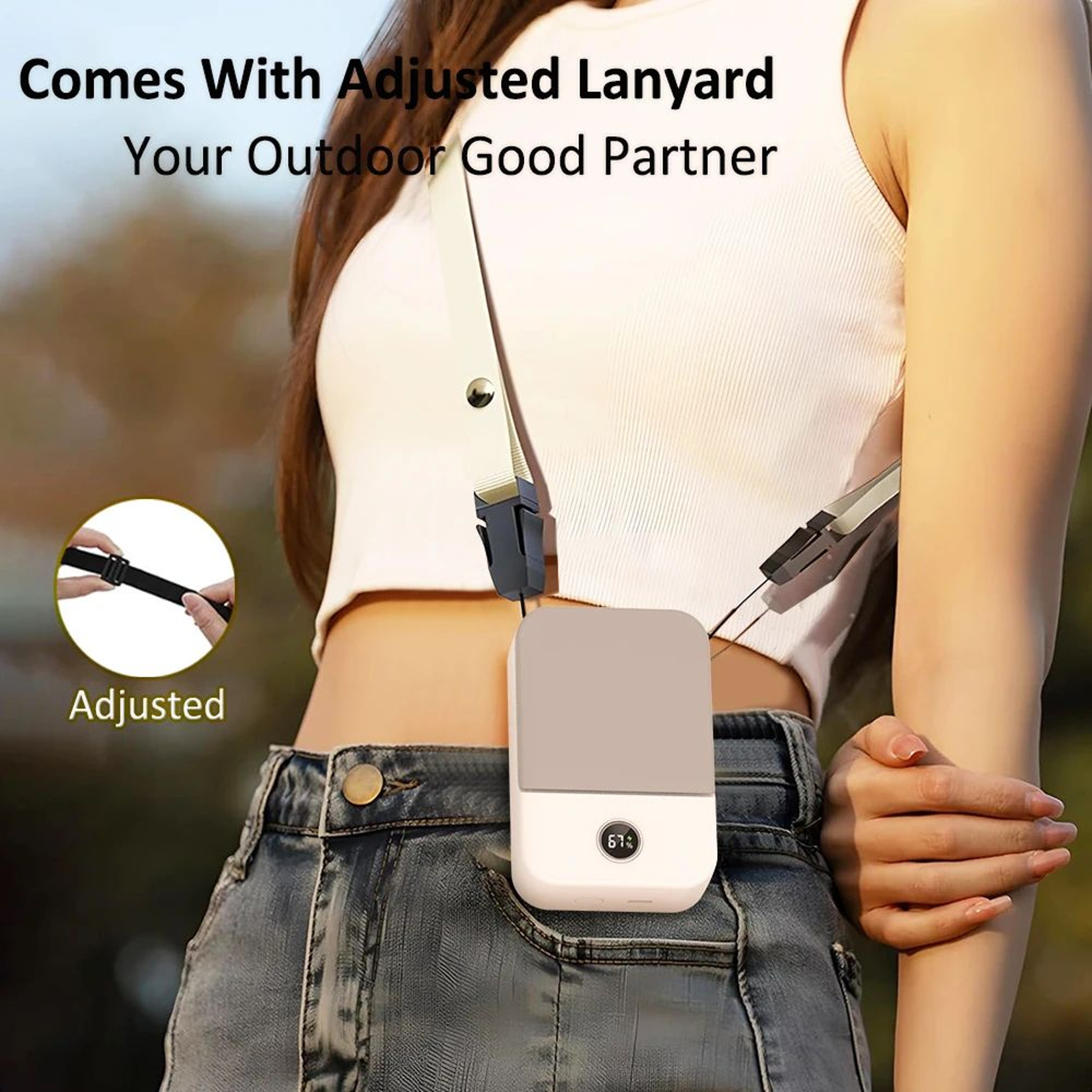 Portable 3Speed Bladeless Waist  Neck Fan  USB Rechargeable 2000mAh Mini Air Cooler 3