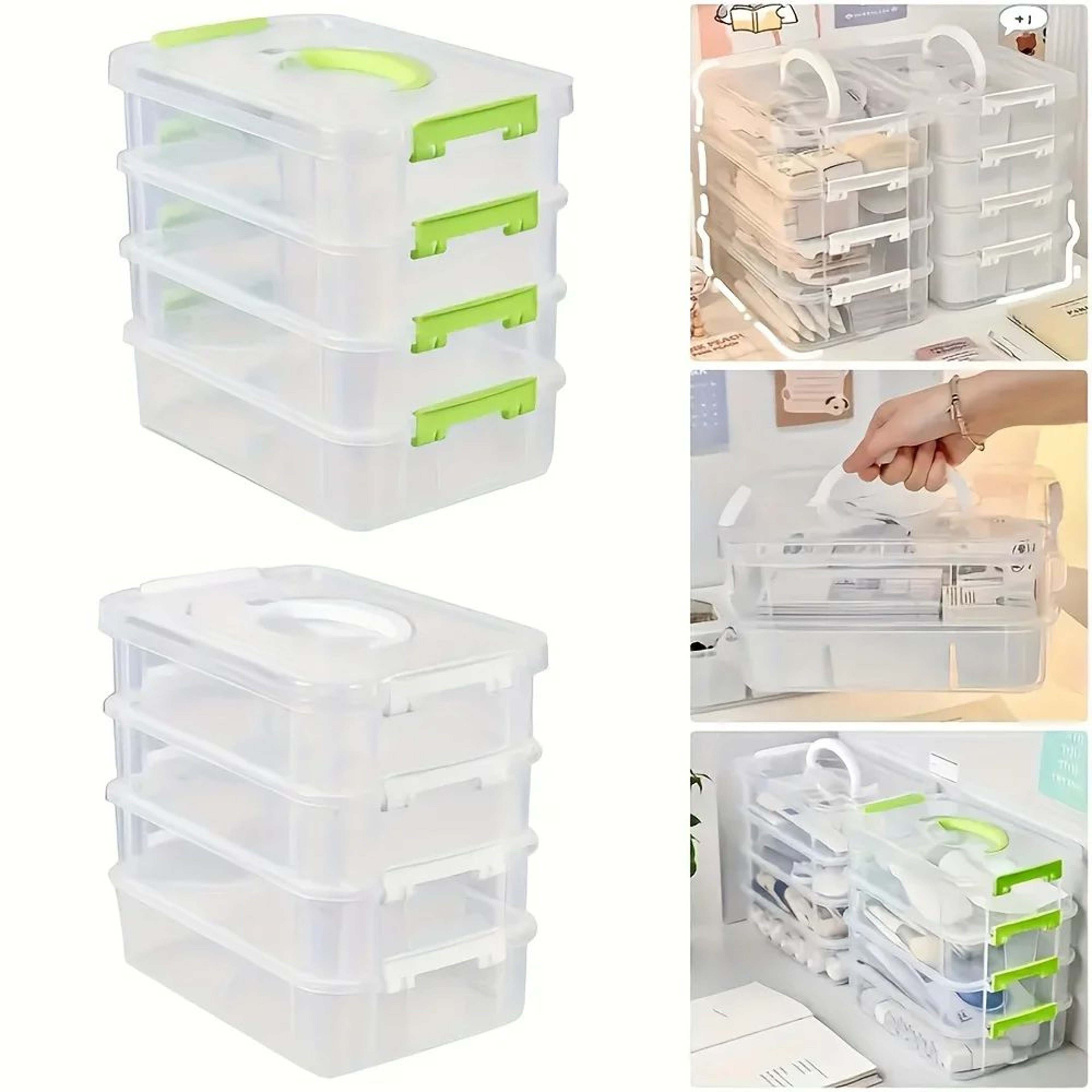 4Layer Stackable Transparent Storage Box With Partitioned Drawers  MultiCompartment Organizer 4