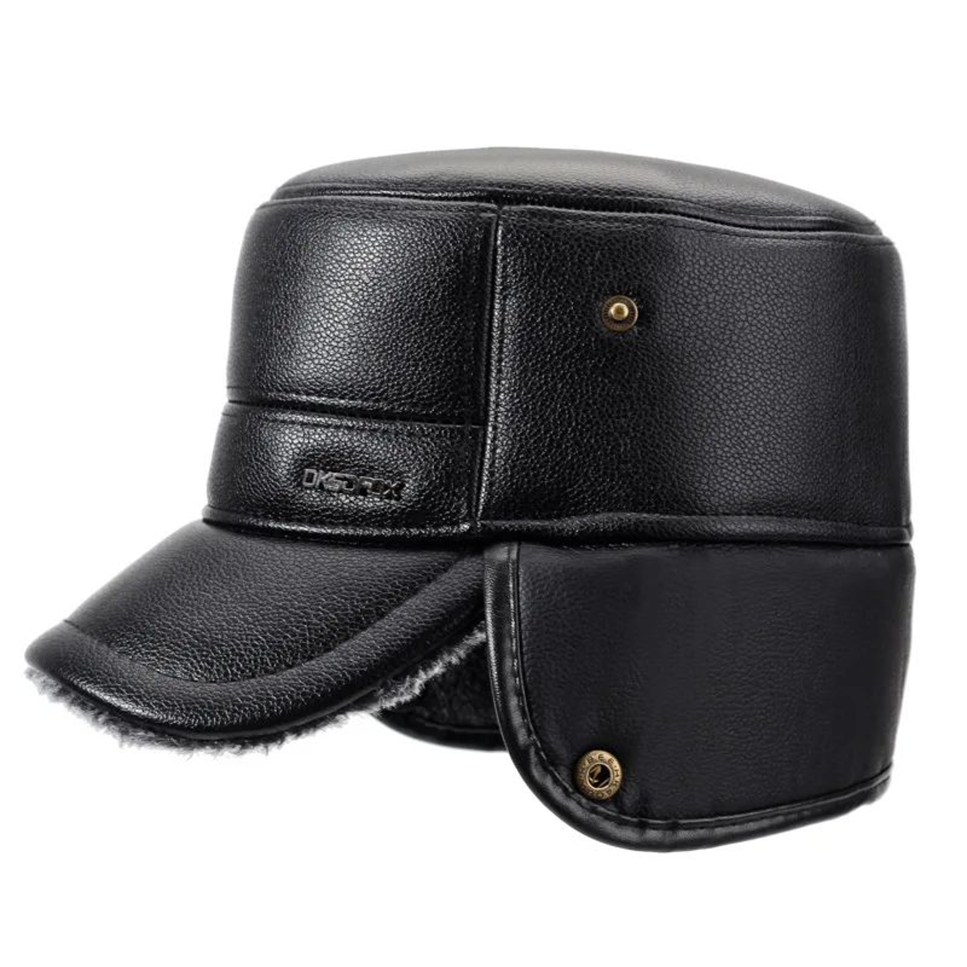 Mens Leather Flat Top Baseball Cap  Warm FleeceLined Winter Ear Protection Hat 1