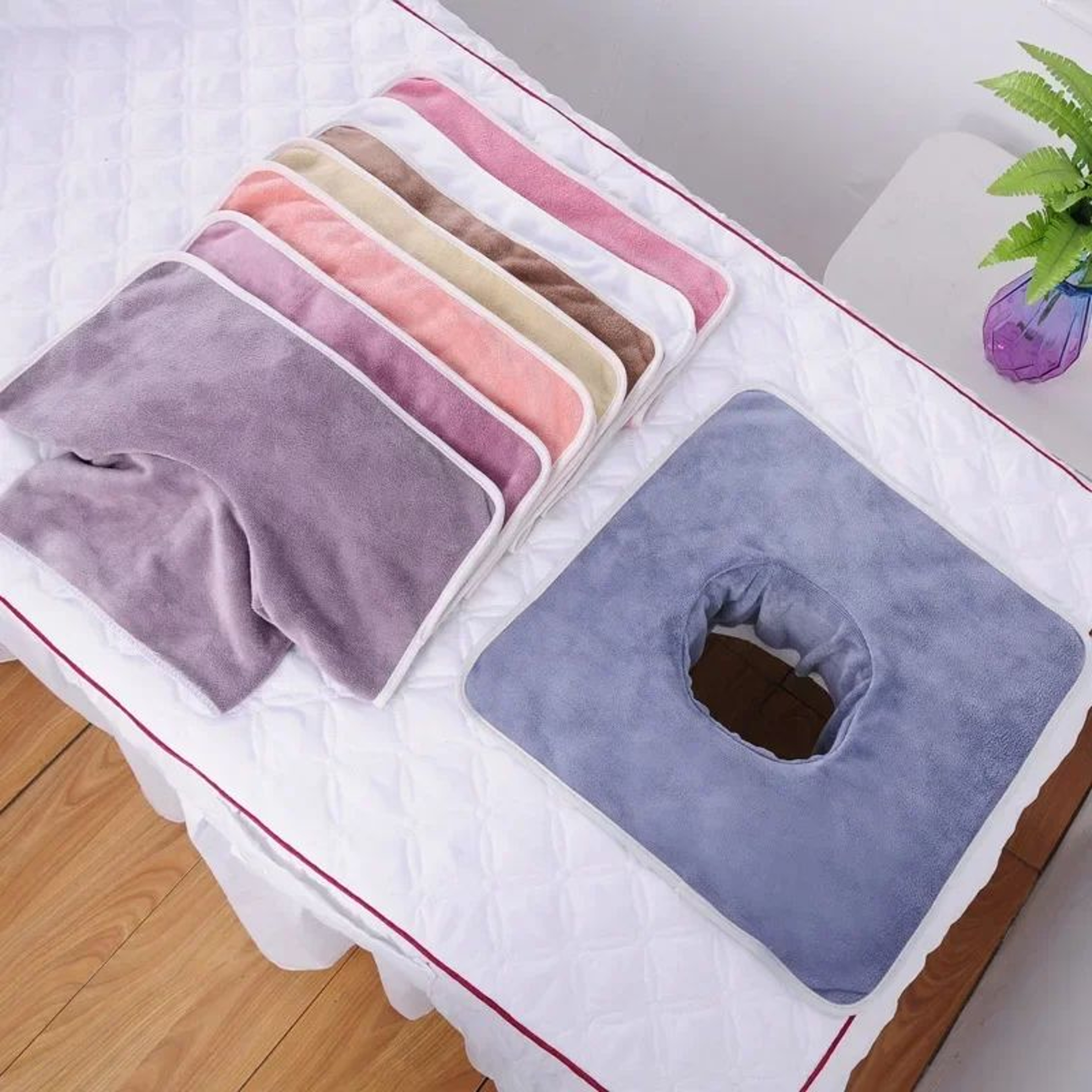 VelvaSpa Square Face Cradle Towel  Thickened Velvet SPA Massage Table Cover With Breath Hole 2