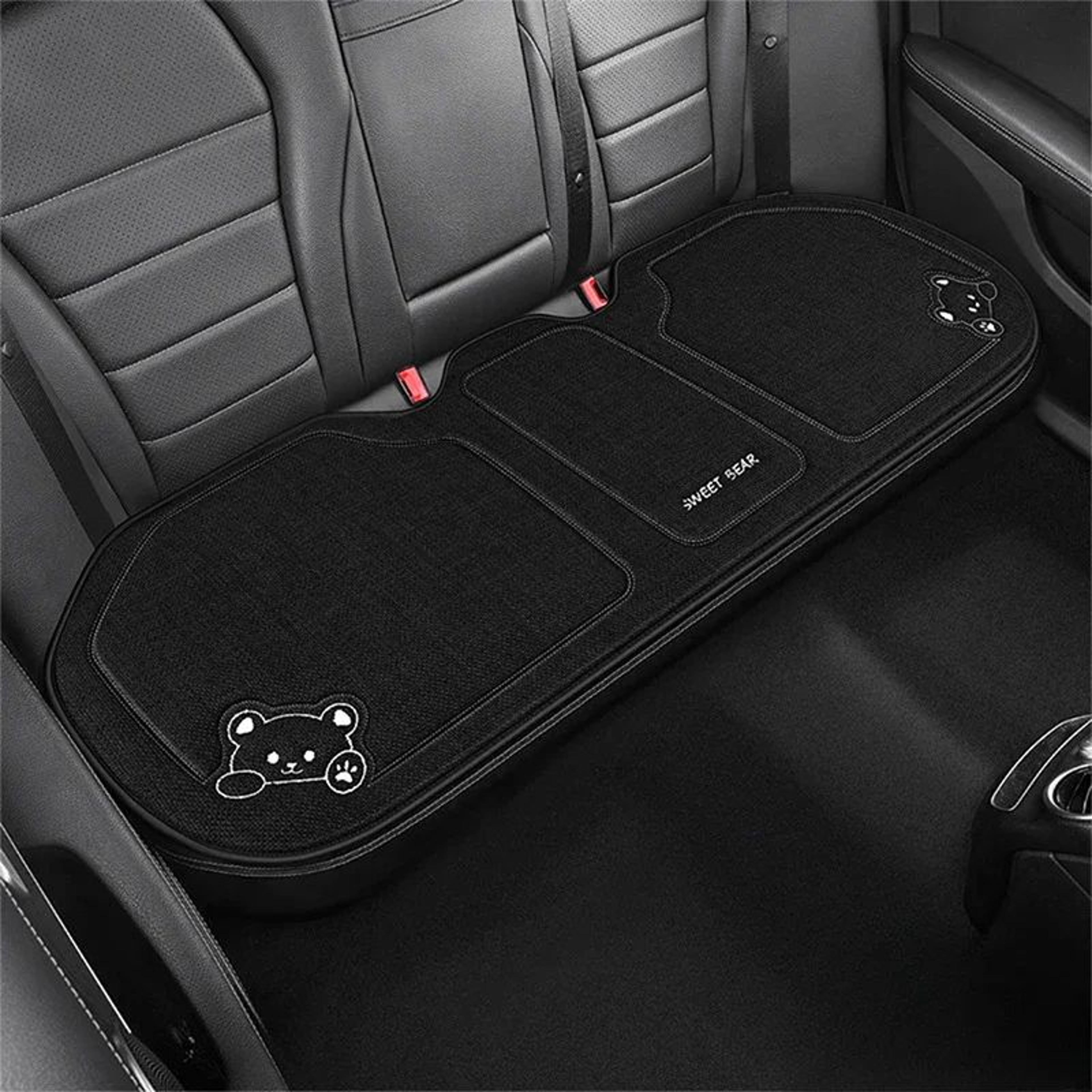 Luxury Cartoon Bear Linen Car Seat Cushion Cover Set  AntiSlip Breathable Universal Fit For Front   5