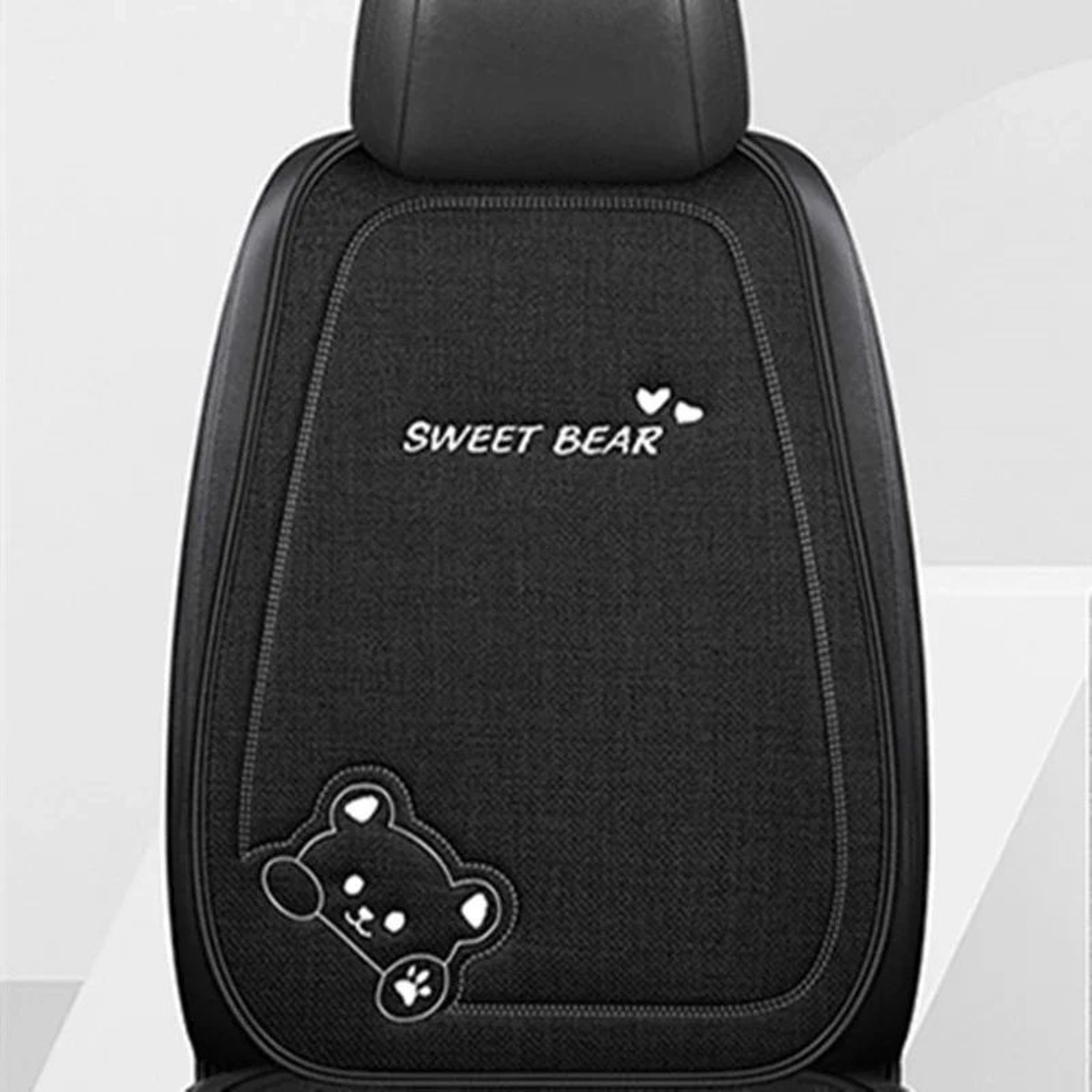 Luxury Cartoon Bear Linen Car Seat Cushion Cover Set  AntiSlip Breathable Universal Fit For Front   9