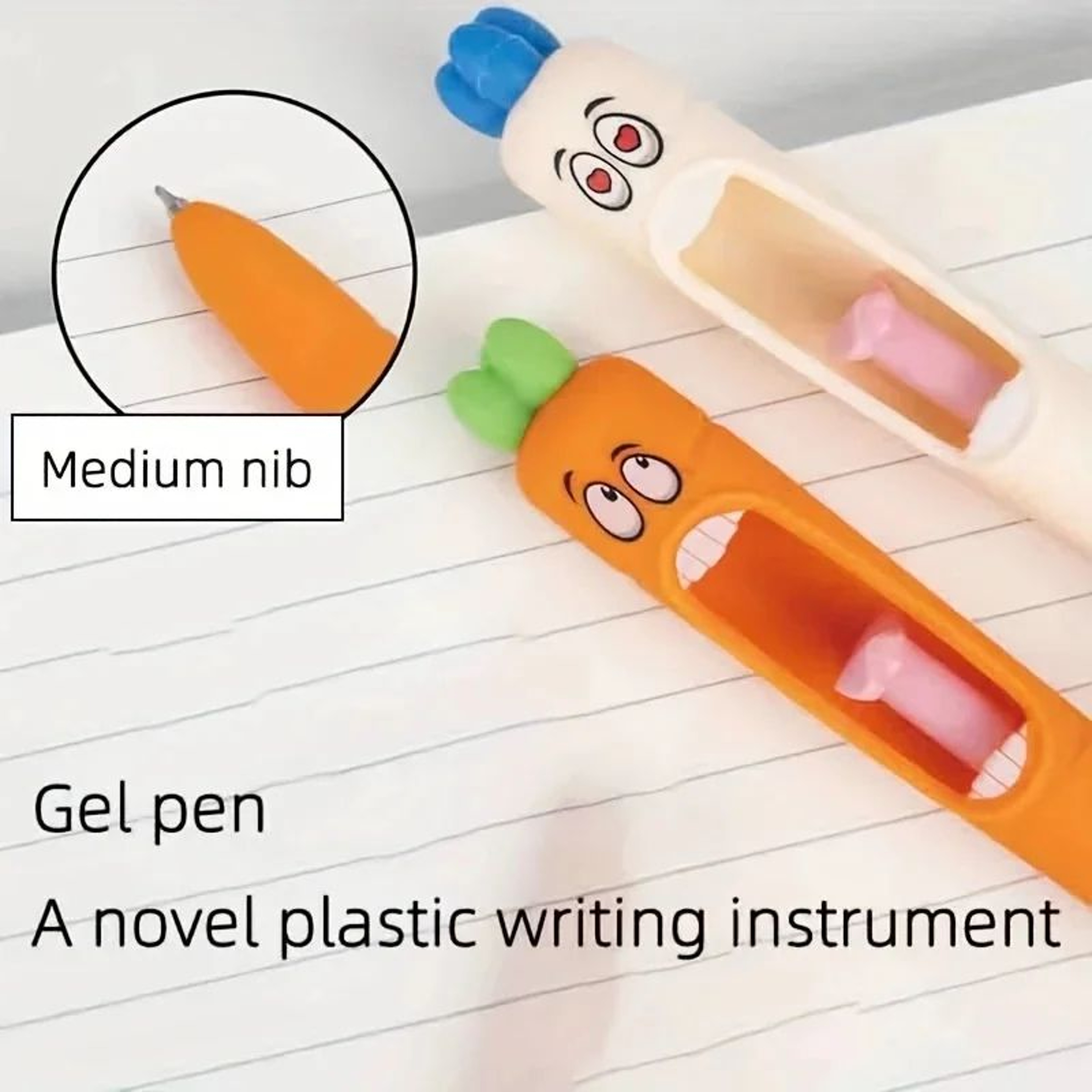 4pcs MultiExpression Radish Gel Pens  Cute Black Ink Novelty Stationery For Easter Gifts  Party Fav 4