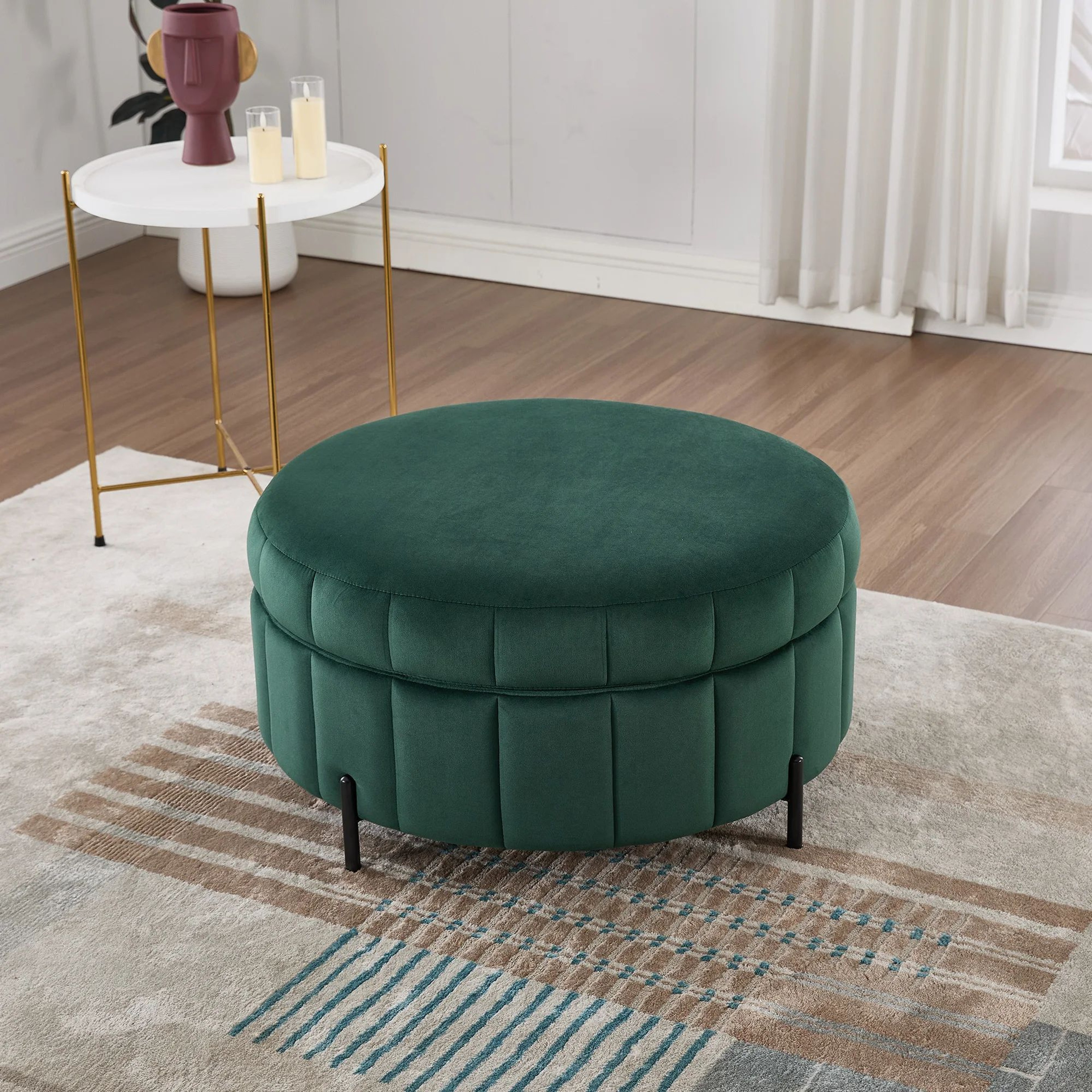 Wavesloop Velvet Pumpkin Round Storage Ottoman  Channel Tufted Upholstered Stool With Reversible Li 8