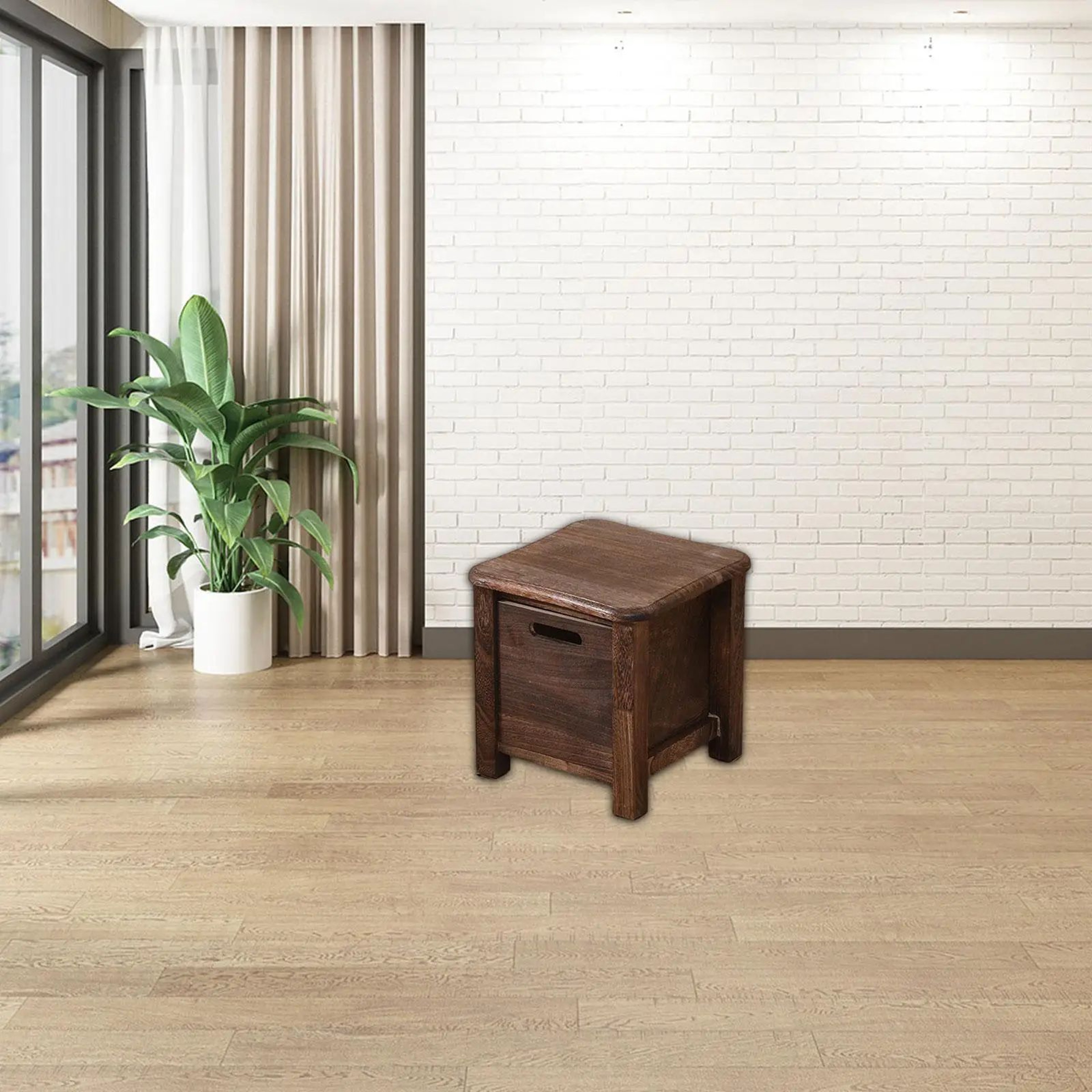 Nordic Solid Wood Storage Stool With Drawer  Square Entryway Shoe Bench  Bedside Table 4