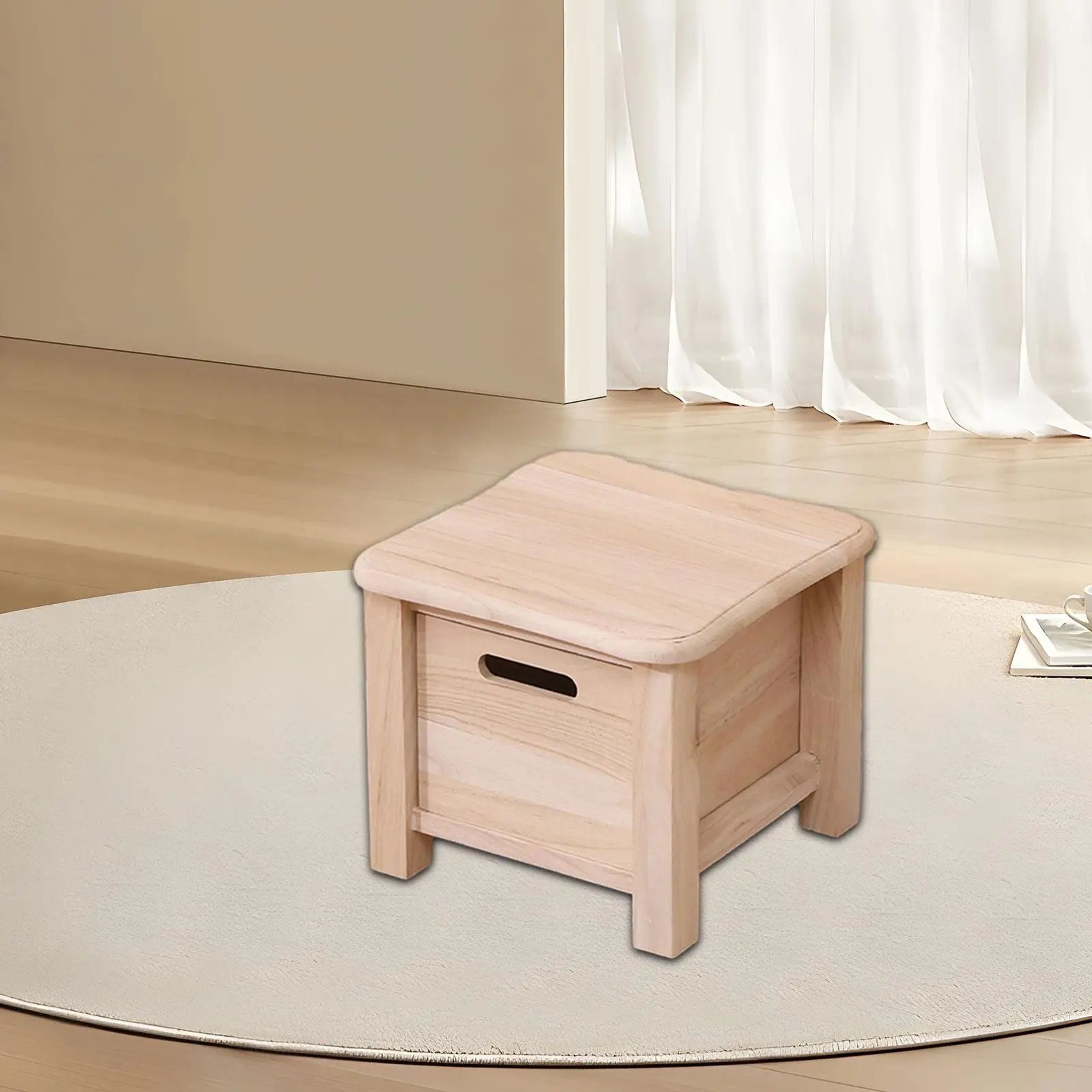 Nordic Solid Wood Storage Stool With Drawer  Square Entryway Shoe Bench  Bedside Table 9