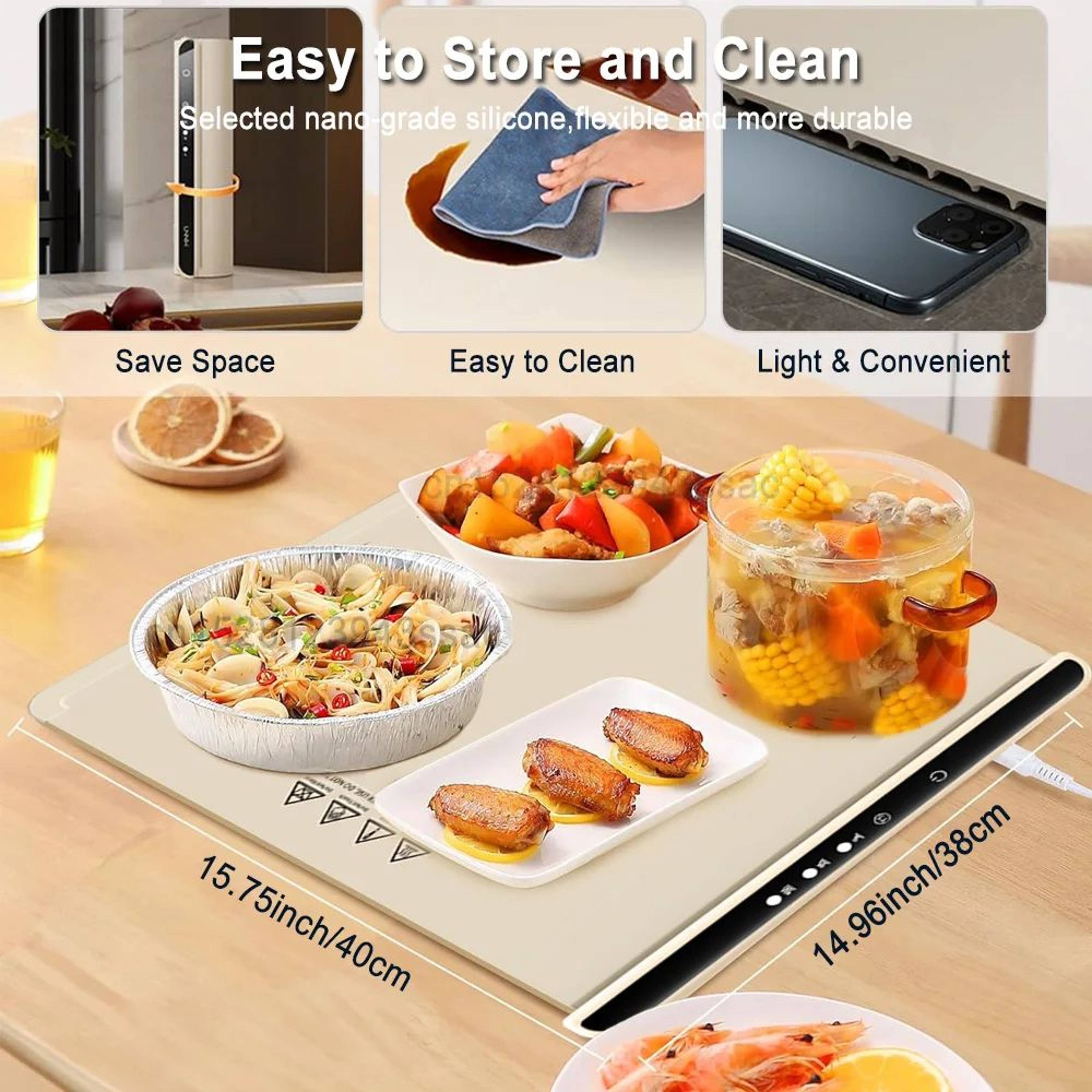 Cooskr Foldable Electric Warming Tray  Portable Full Surface FastHeating Food Warmer Mat 3