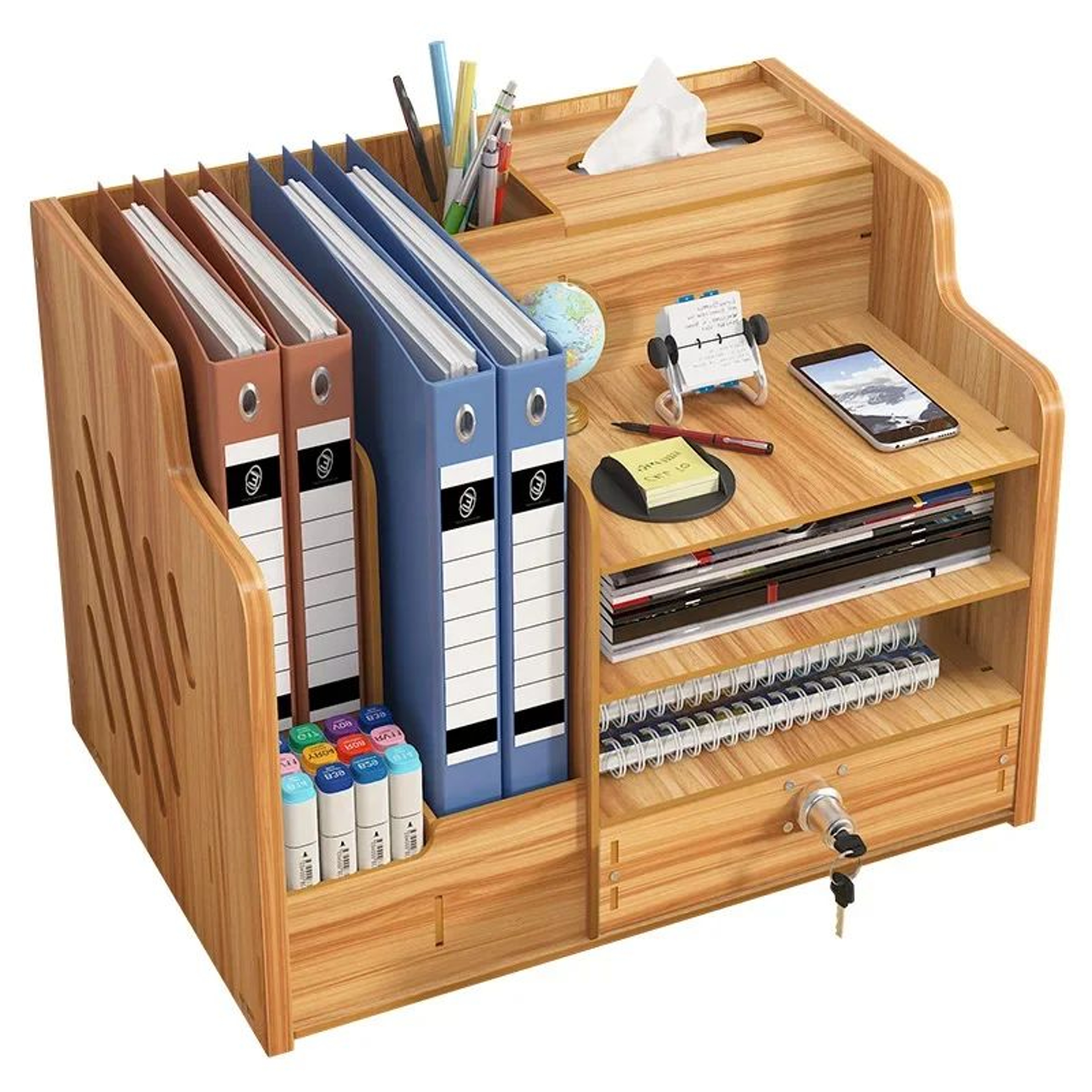 MultiLayer Desktop Storage Box With Lock  Office File Drawer  Workstation Organizer Rack 4