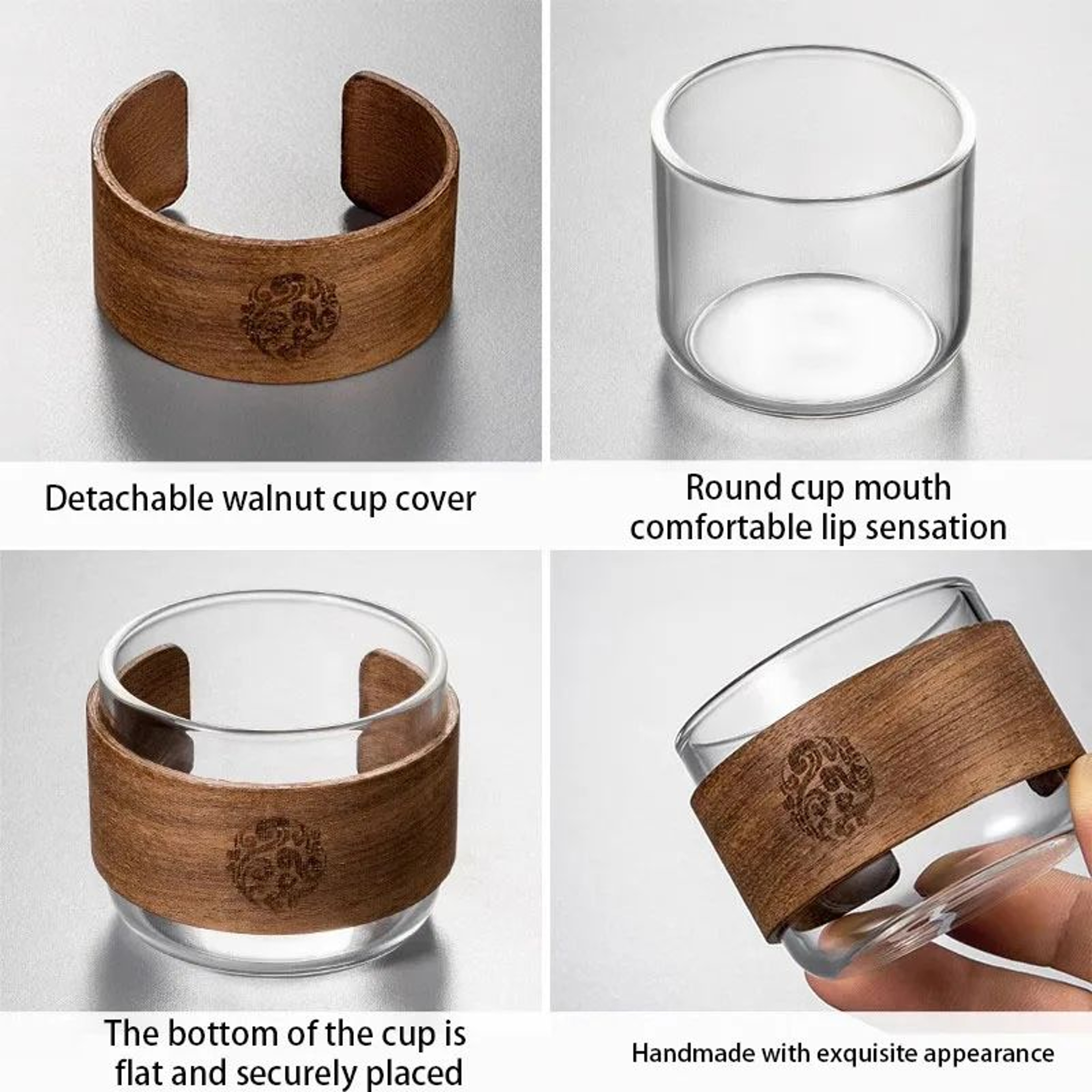 HeatResistant Borosilicate Glass Tea Cup Set With Wooden Holder  Lid  Kungfu Tea  Espresso Mugs 4