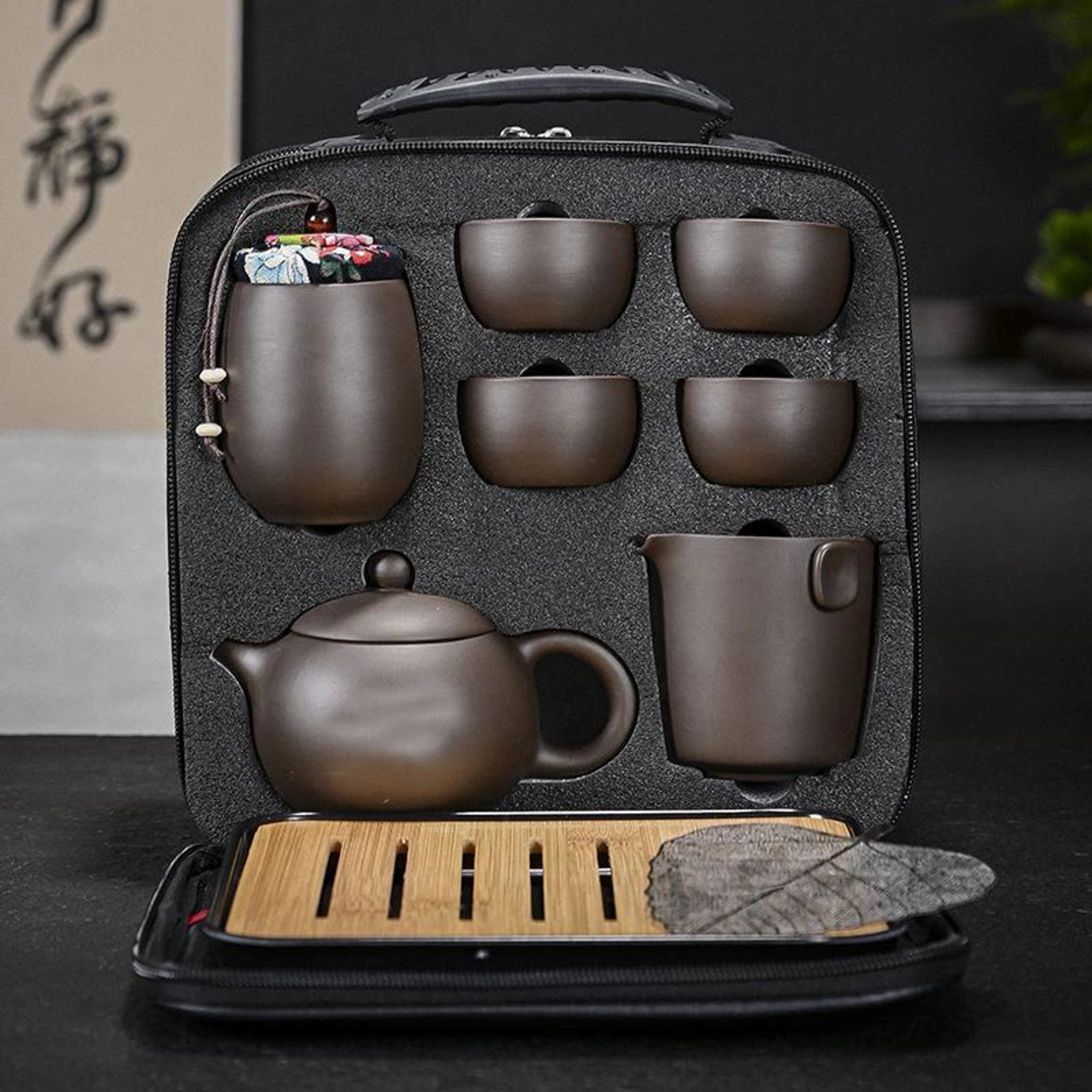 Portable Ceramic Kung Fu Tea Set With Travel Bag  Traditional Chinese Gaiwan Tea Ceremony Set 1
