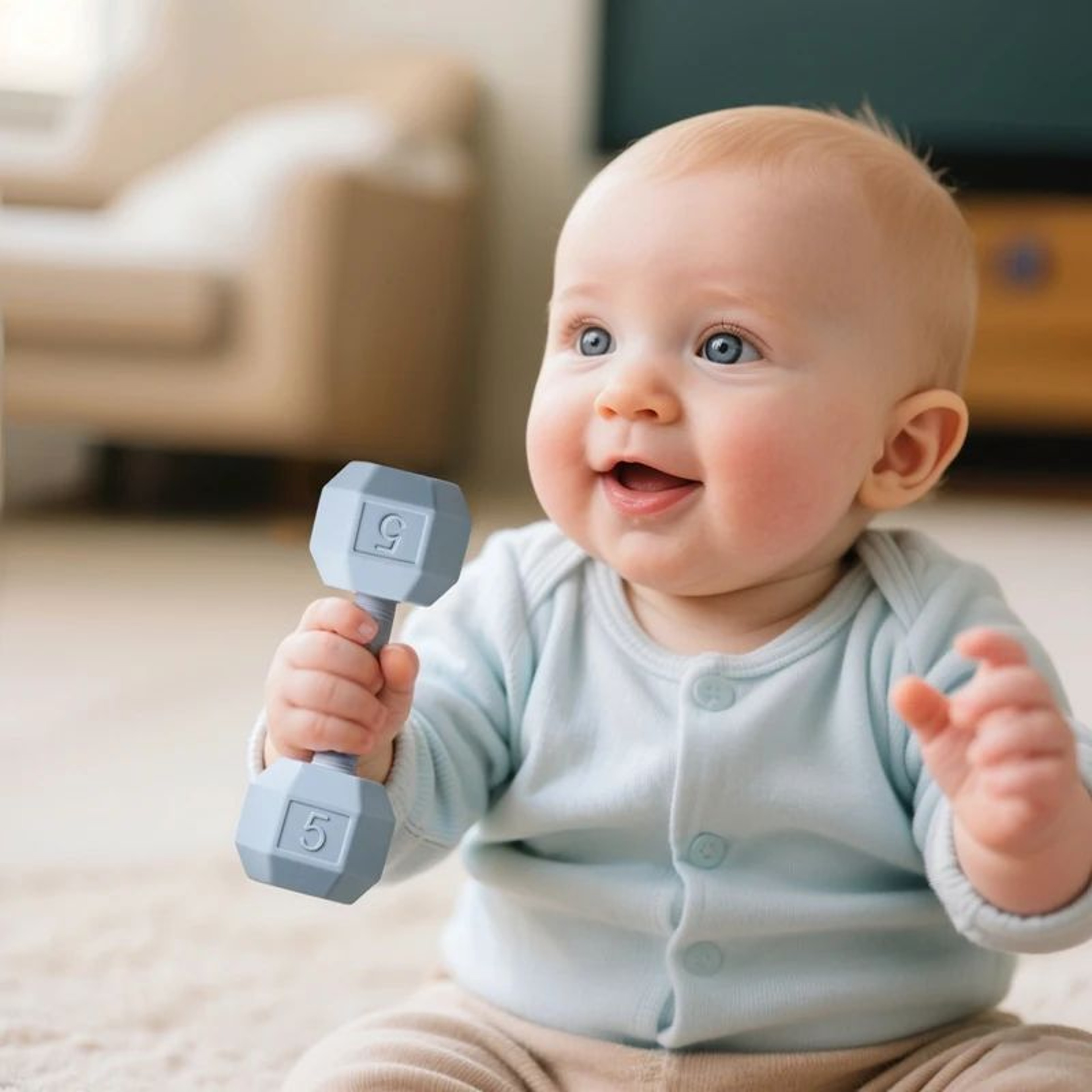 CheerBell Silicone Teething Dumbbell Rattle Toy For Babies 0