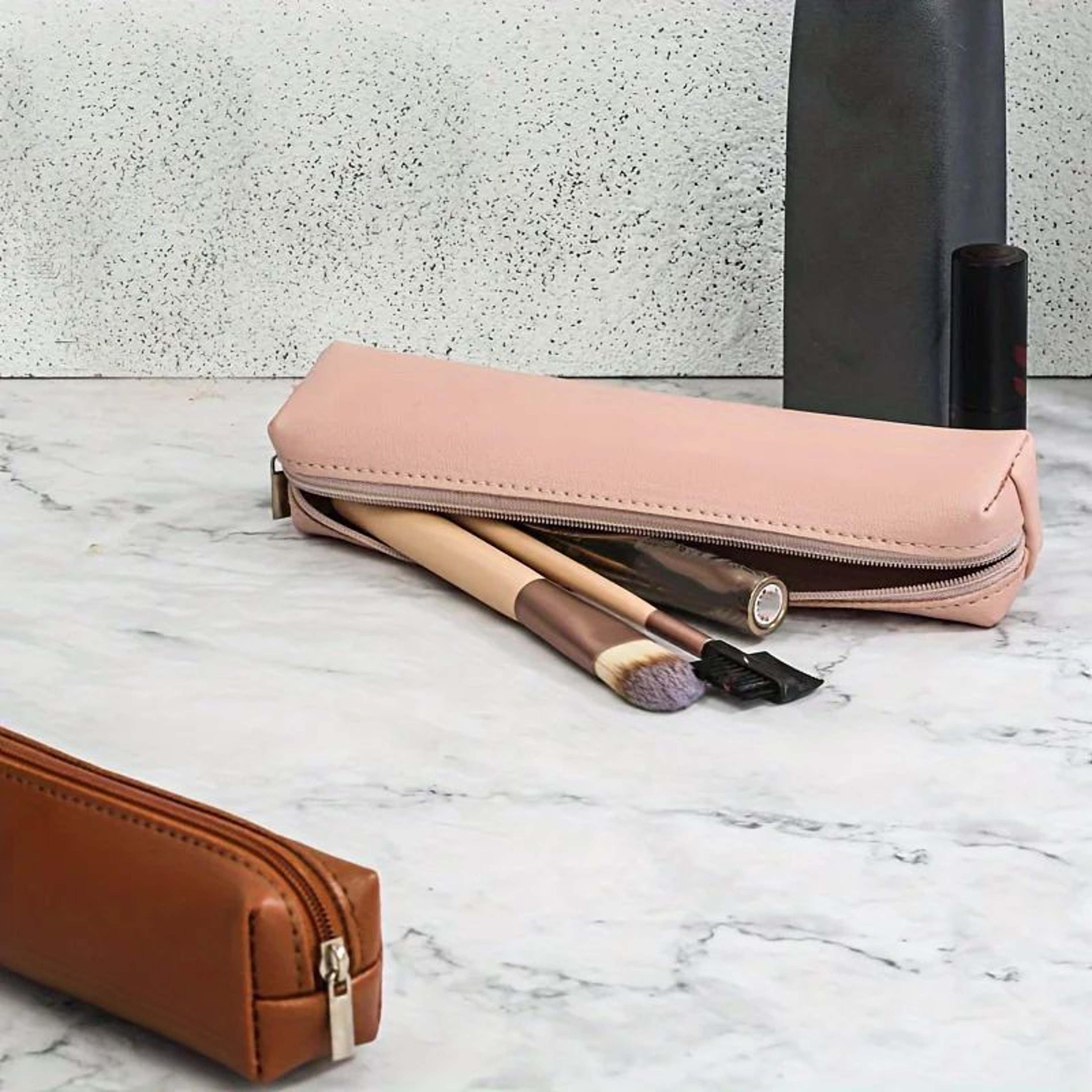 Mini Faux Leather Makeup  Pencil Case  Stylish Portable Cosmetic Organizer 7