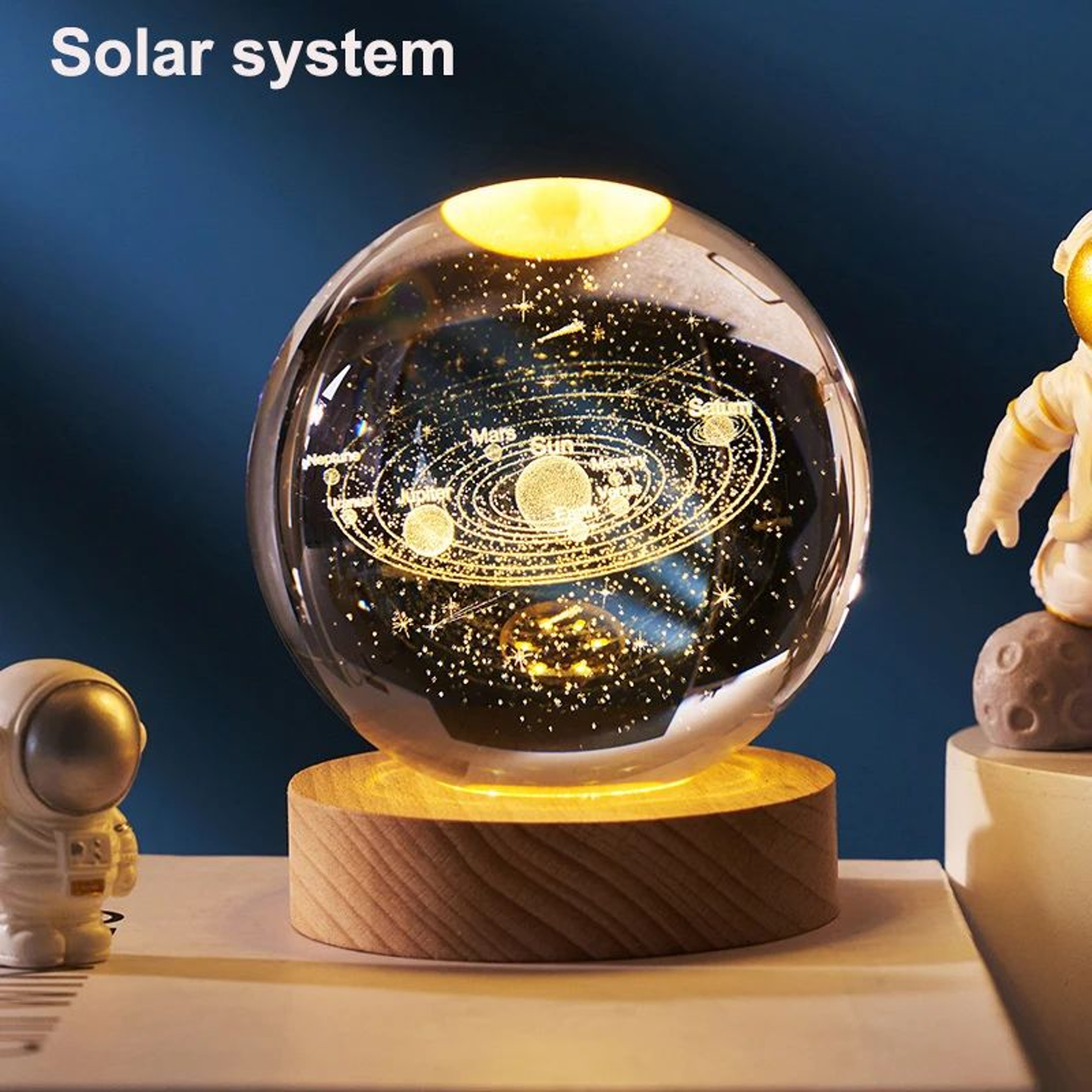 3D Crystal Ball Solar System LED Night Light  Astronaut Moon Planet Glass Globe Decor 10