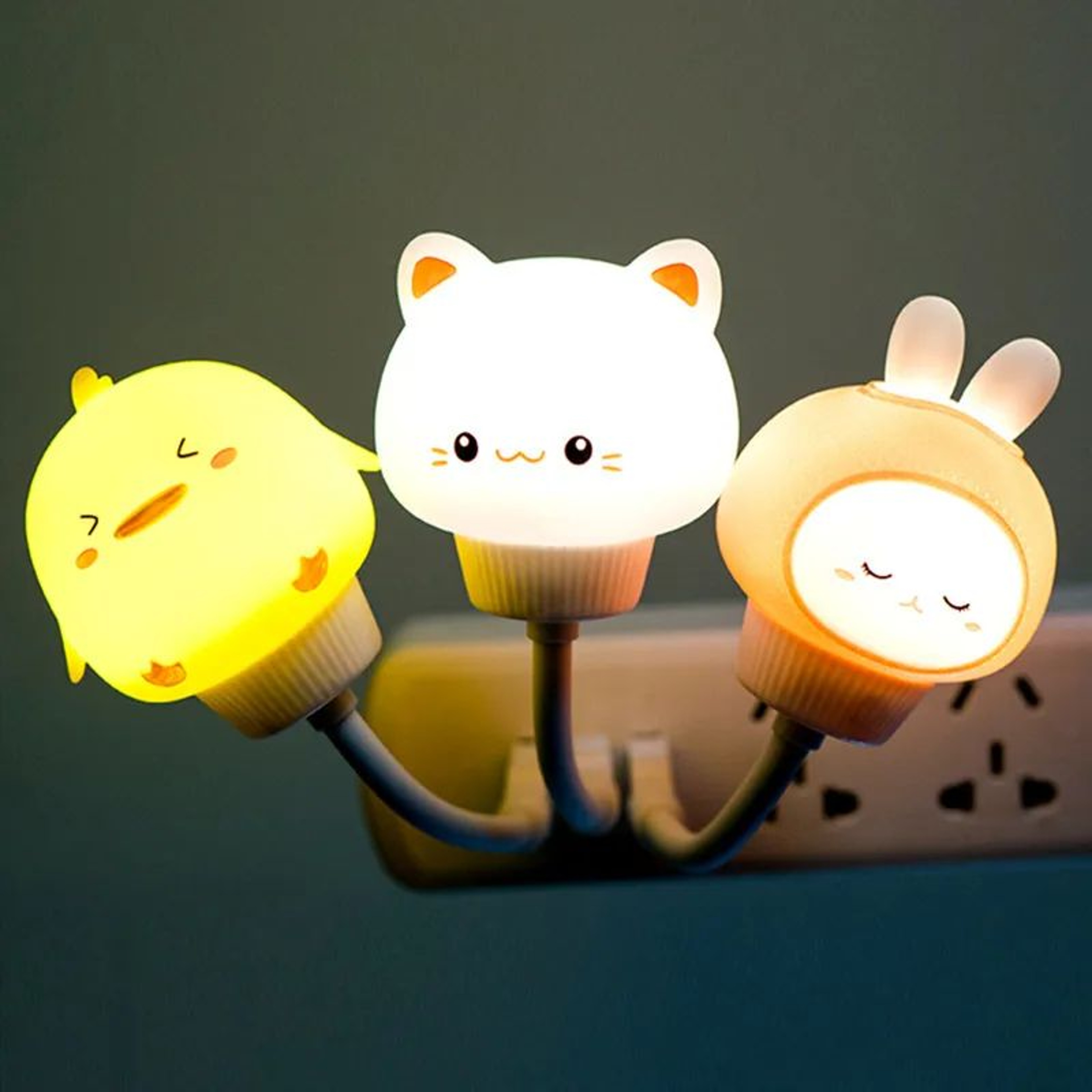 Cute Cartoon Bear  Kitten USB LED Night Light  Voice  Remote Control Kids Bedside Lamp 0