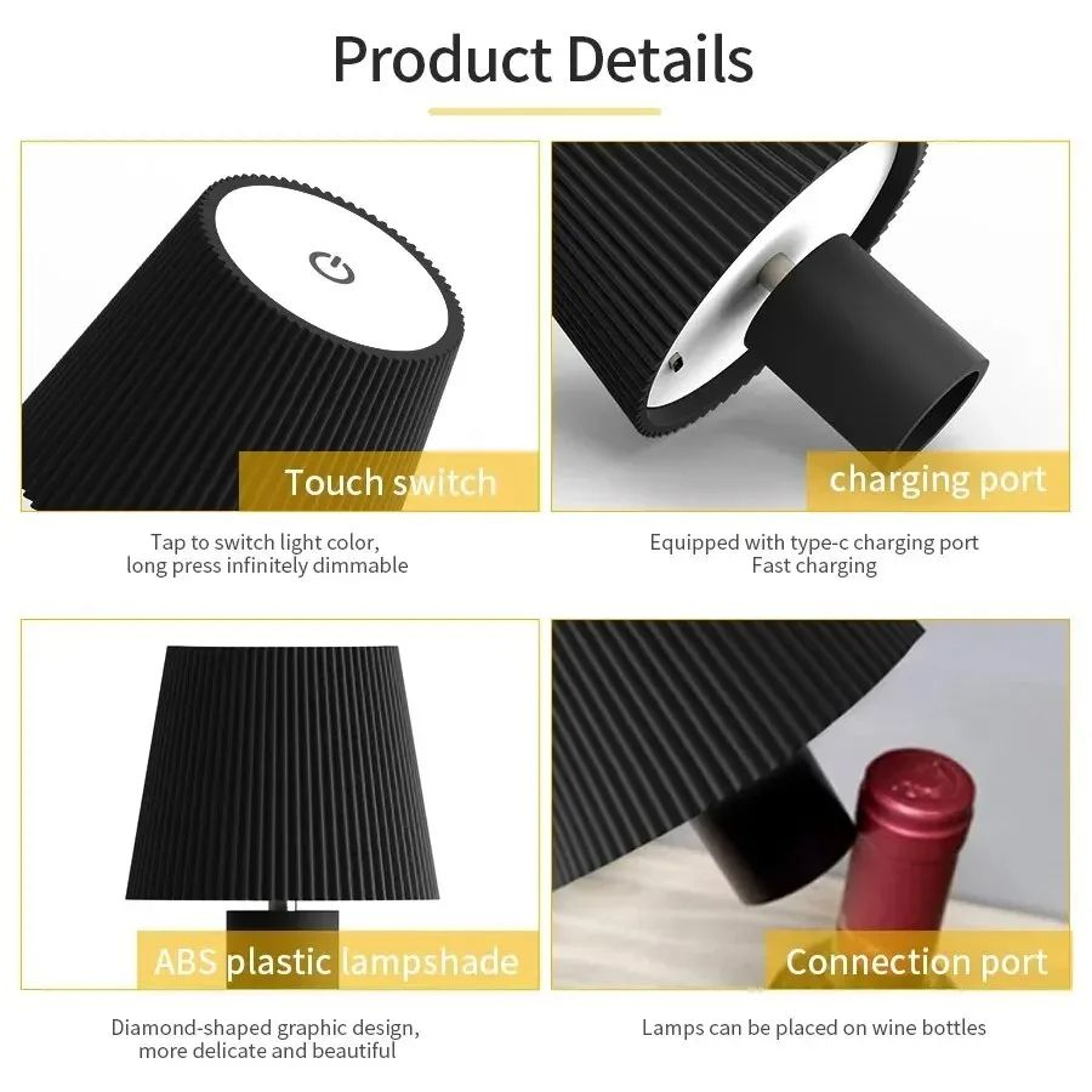 RGB Rechargeable LED Bottle Table Lamp  Touch Control Dimmable Wireless Wine Bottle Light 4