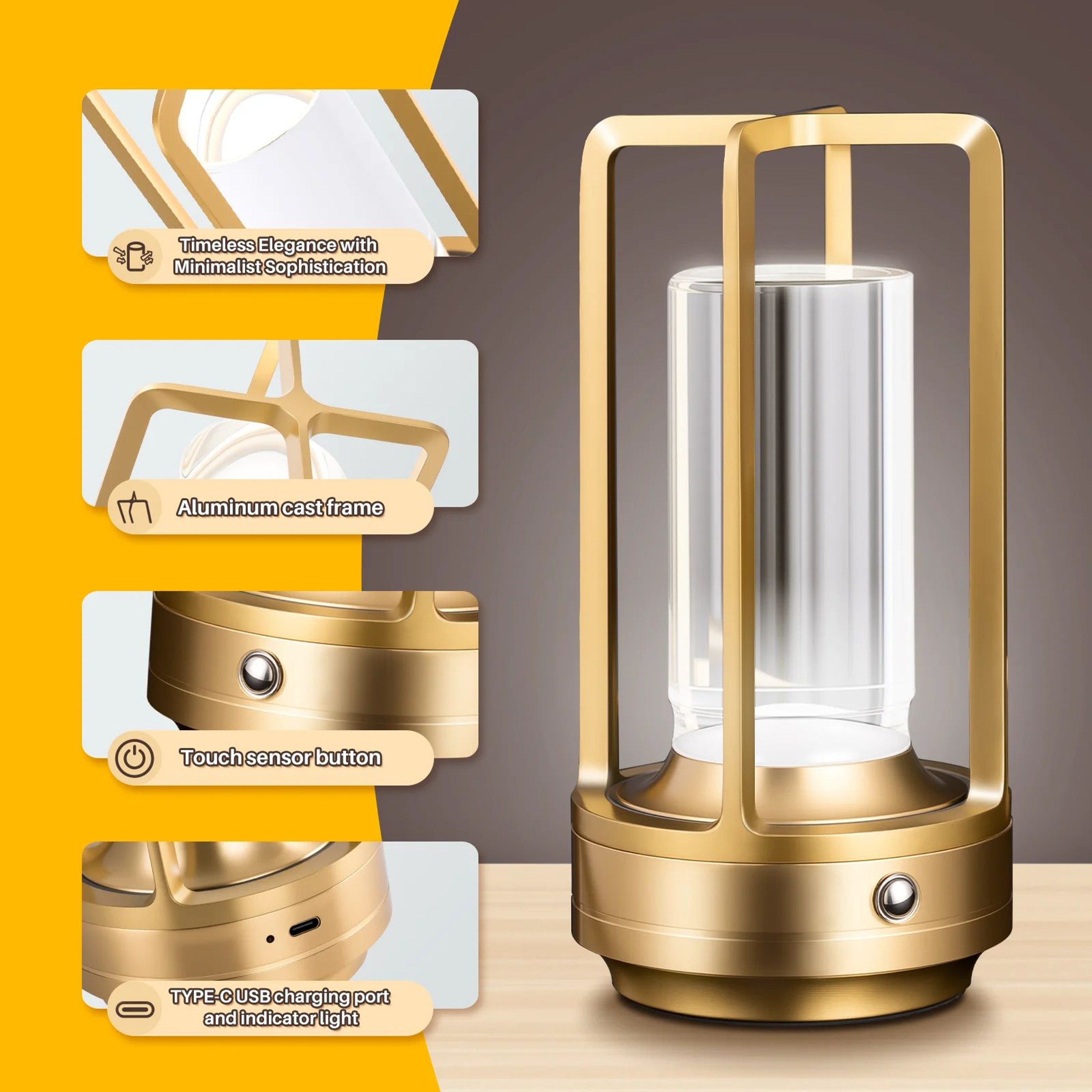 Rechargeable Cordless LED Table Lamp  Touch Dimmable 3 Color USBC Bedside  Restaurant Desk Light 3