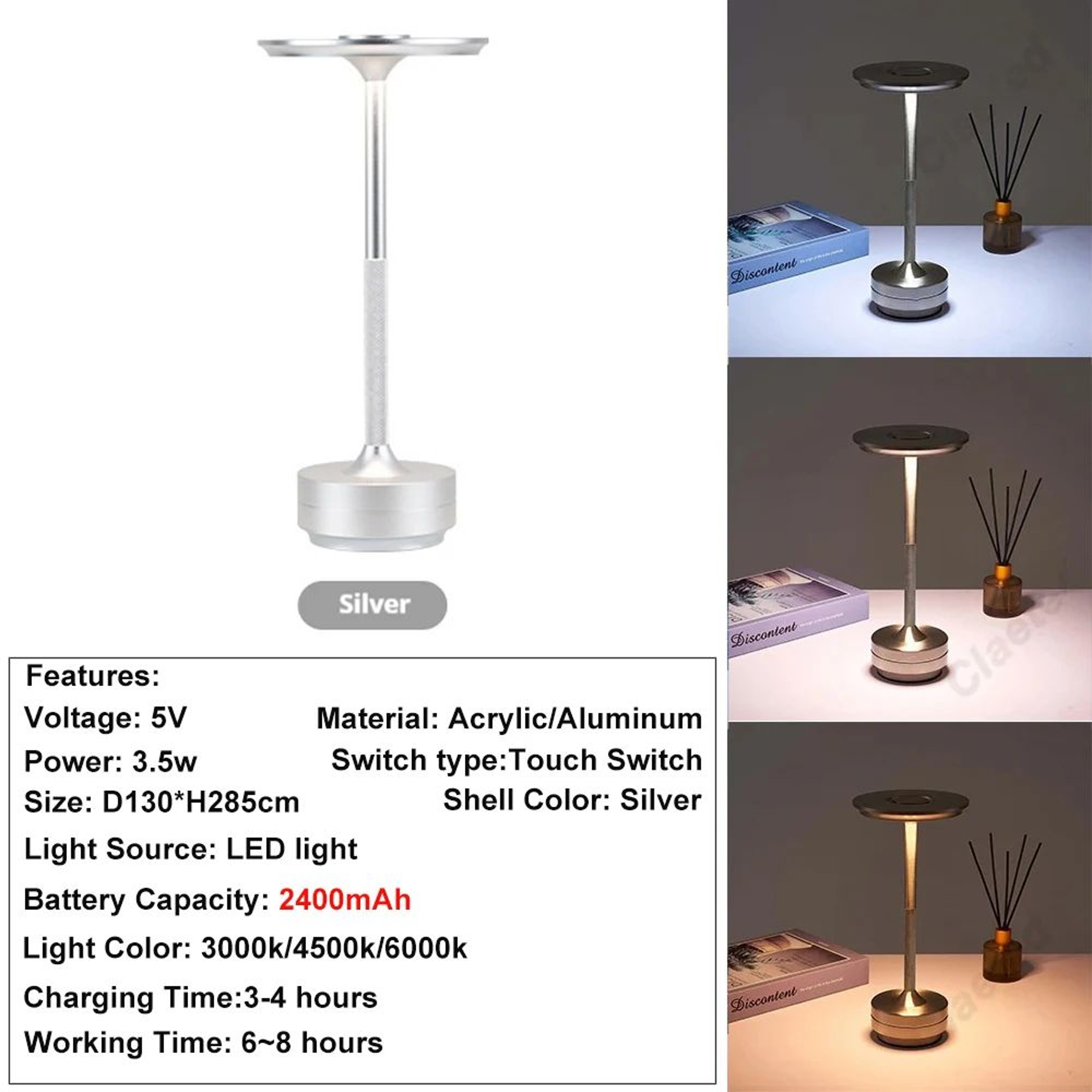 Rechargeable Wireless LED Table Lamp  Touch Sensor Dimmable Restaurant  Bedside Desk Light 11