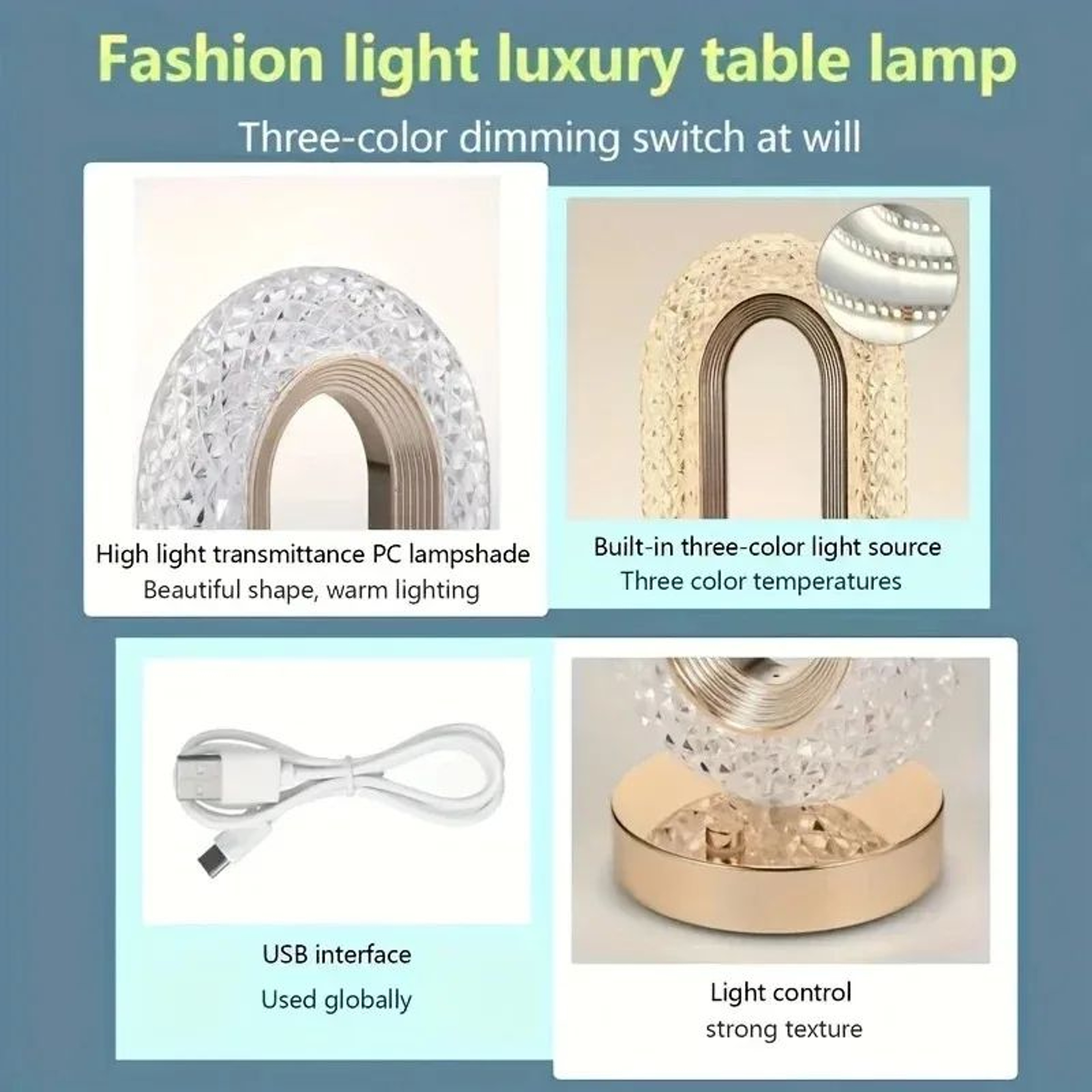 GGbingo 3D Crystal Track LED Table Lamp  Touch Dimmable USB Rechargeable Ambient Night Light 4