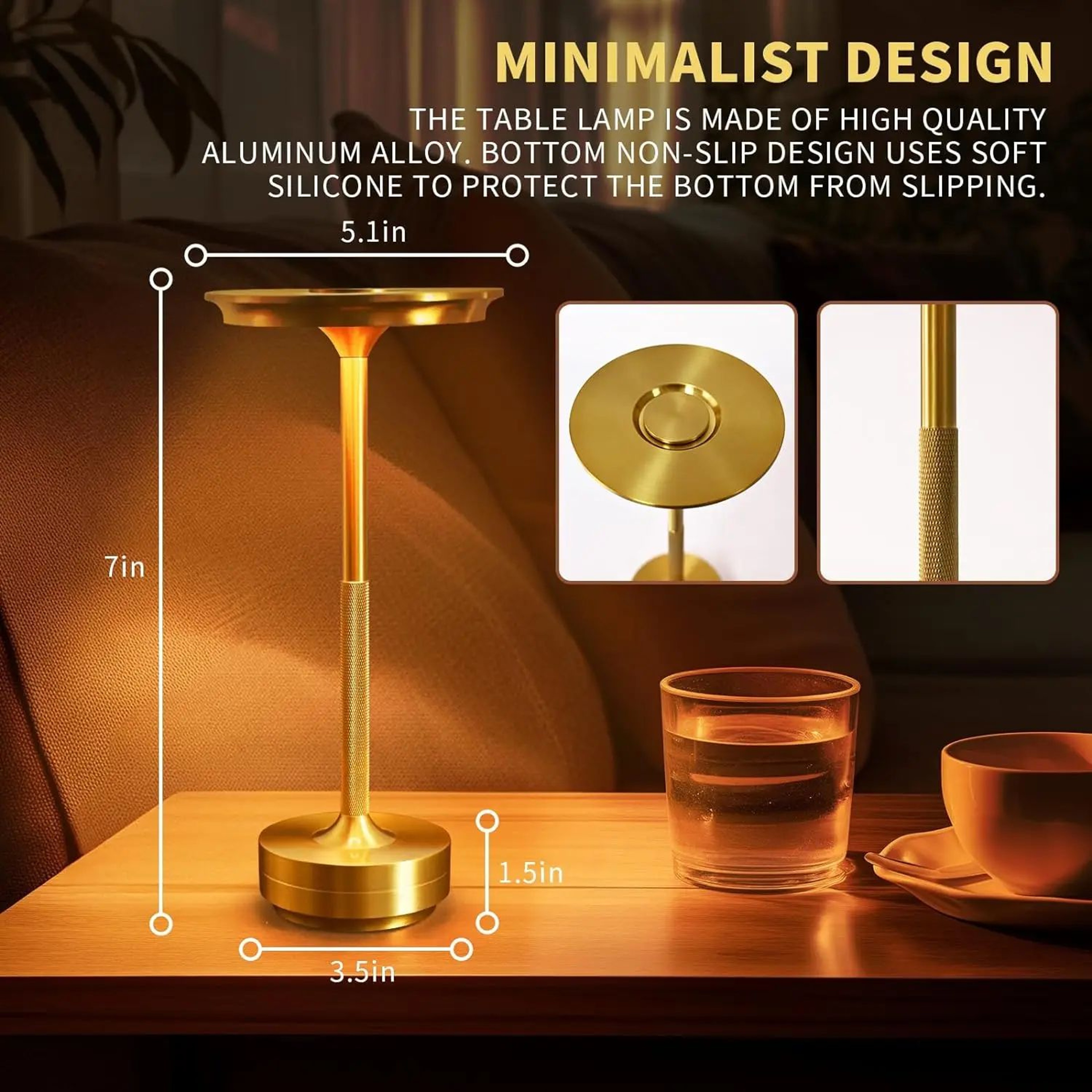 Rechargeable Aluminum LED Table Lamp  Touch Sensor Dimmable Wireless Restaurant  Bedside Light 2