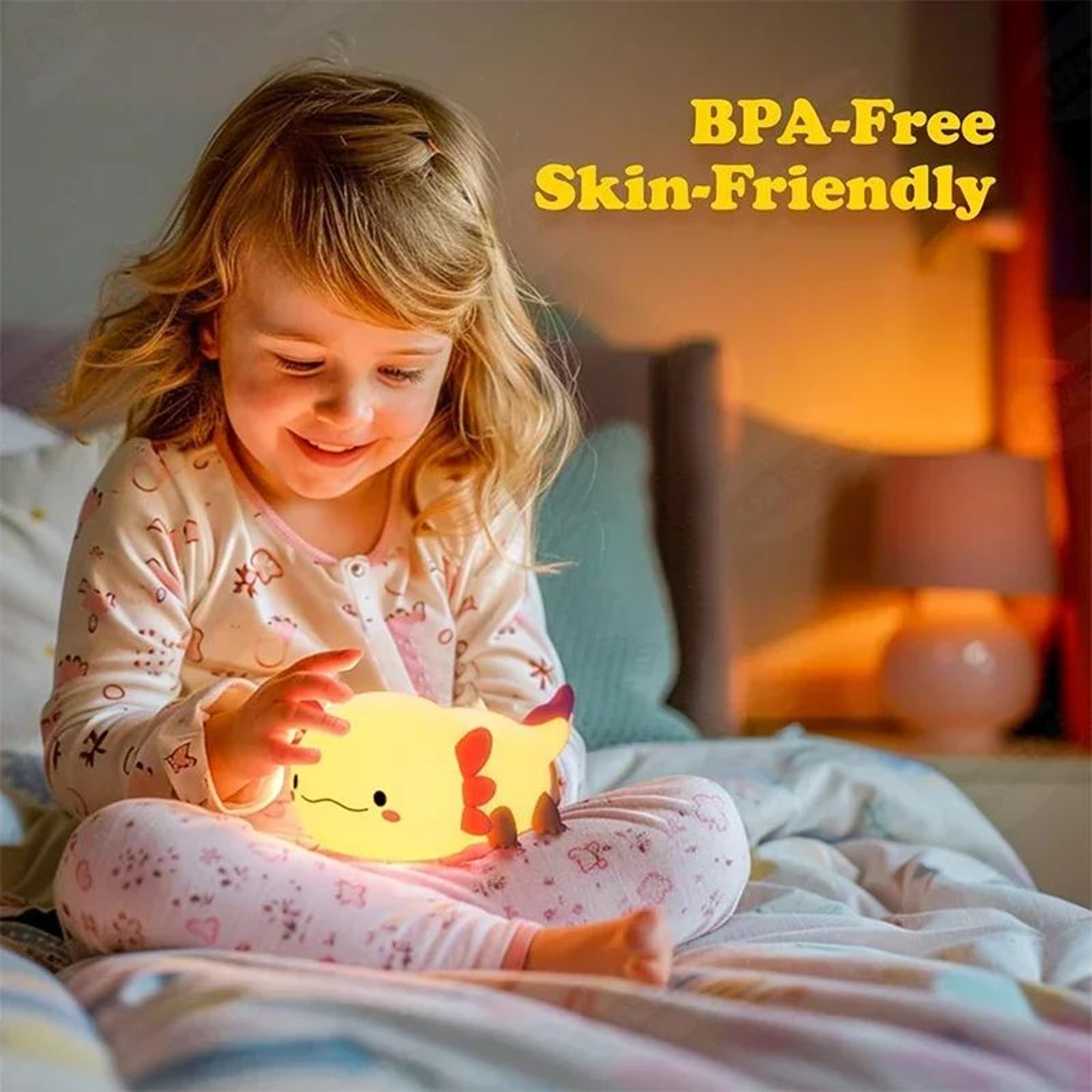 Cute Axolotl Silicone LED Night Light  Touch Control Rechargeable Kids Bedside Lamp 2